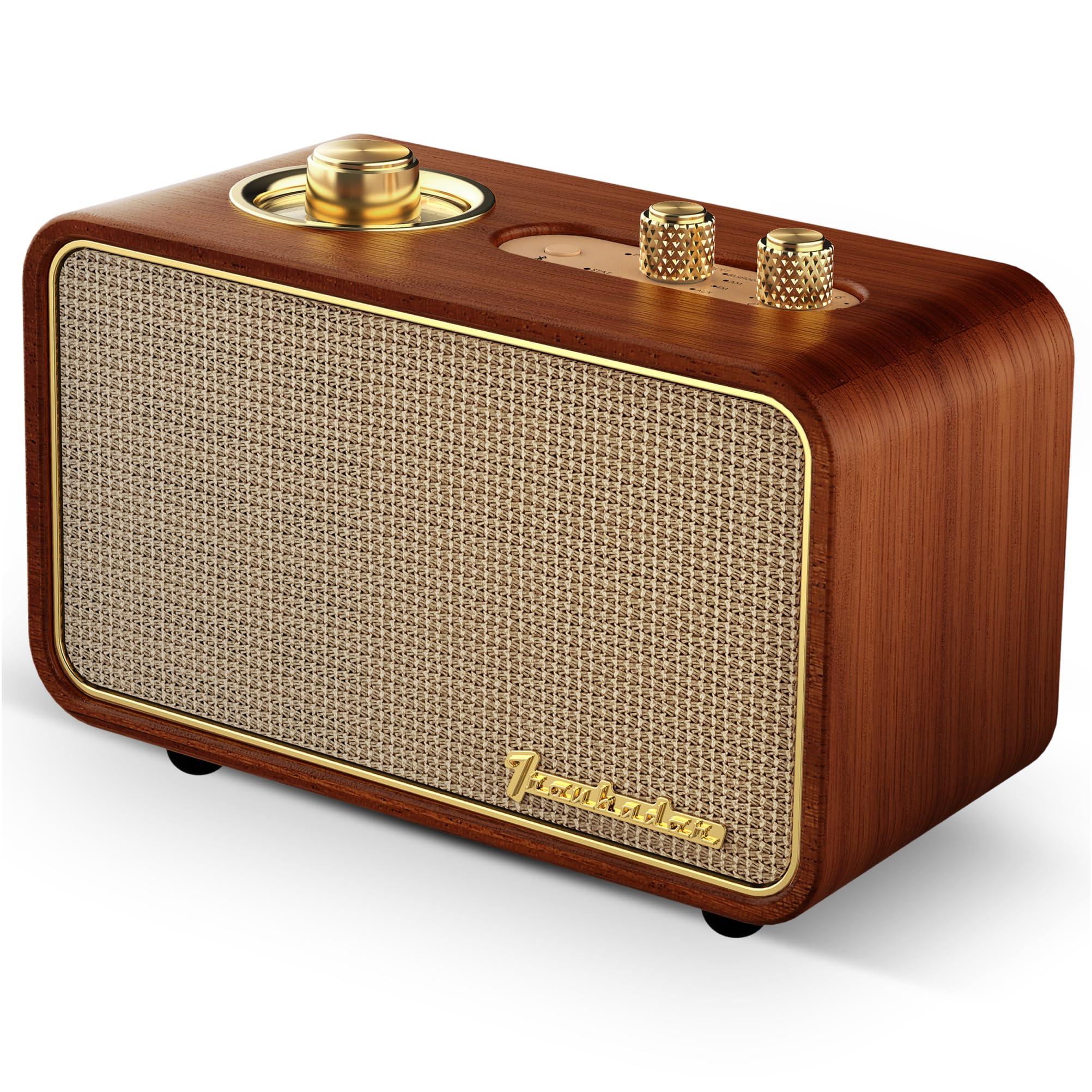 Trenbader Trenbader Retro Bluetooth Speaker, Artlink Stero Wireless Speaker Walnut Wooden AM/FM Radio Small Vintage Bluetooth Speaker with Bluetooth 5.0 Connection for Gift, Party, Travel, Office,Home Wood