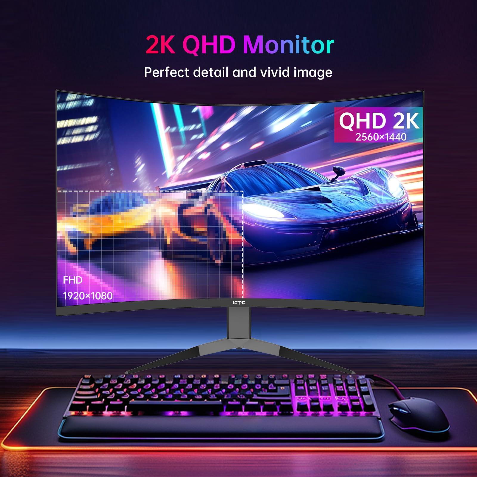 KTC KTC 32 Inch 240Hz Curved Gaming Monitor, 2K 1440P Computer PC Monitor with 1000R 1ms Frameless, Adaptive Sync,122% sRGB, HDMI, DisplayPort, Tilt Adjustable, H32S25E