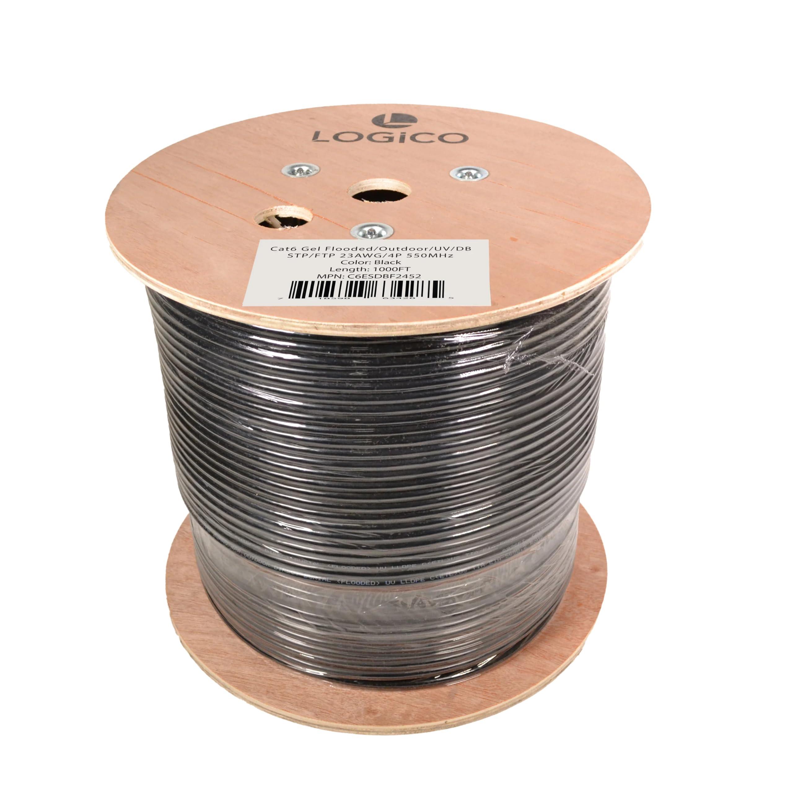 LOGICO LOGICO Cat6 Shielded Ethernet Cable Gel Bare Copper Direct Burial 550Mhz 1000ft 23AWG