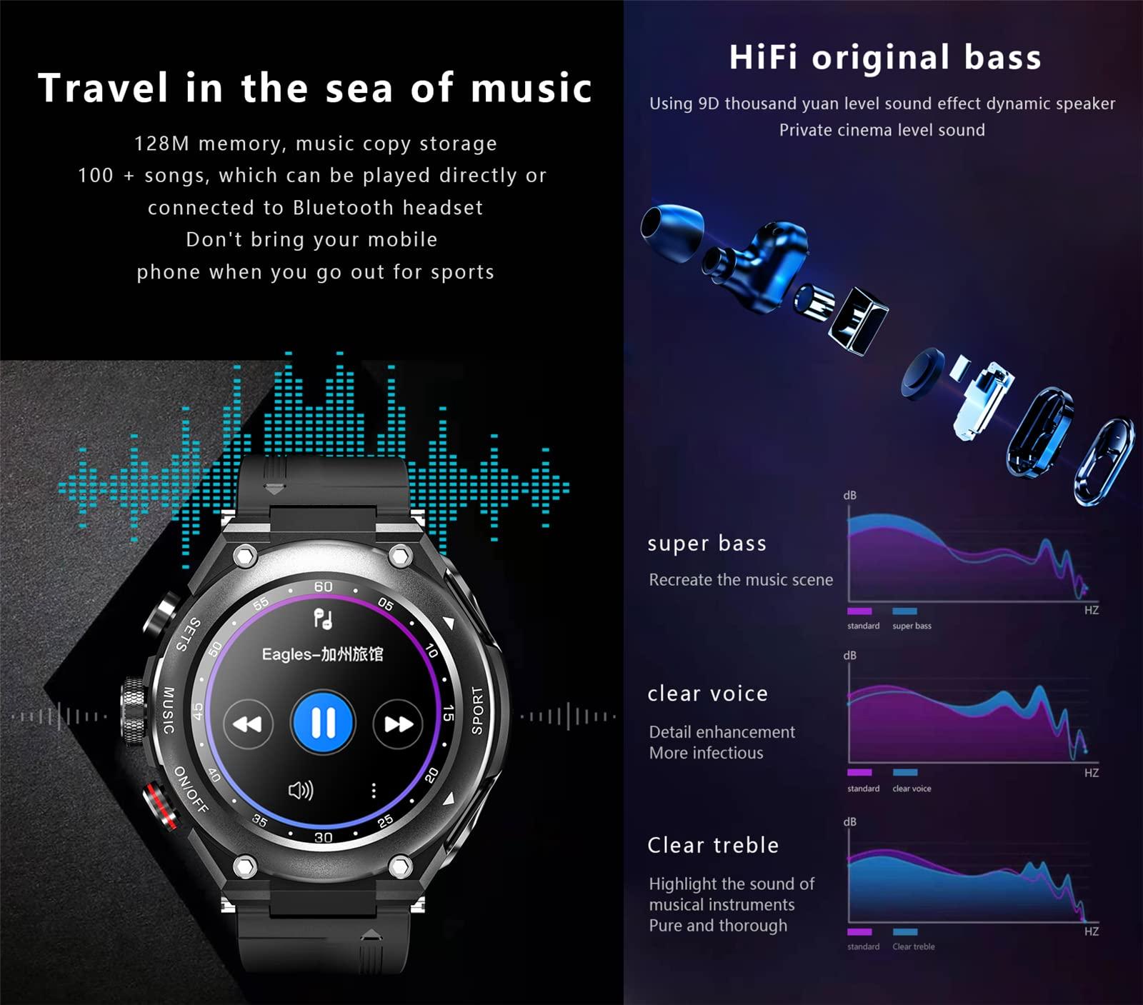 Tuanzi T92 Smart Watch with Earbuds MP3 Bluetooth Headset 3 in 1 1.28 Inch Smartwatch Built-in Wireless Earbuds Speaker Round Fitness Tracker Music Body Health Monitor (Black)