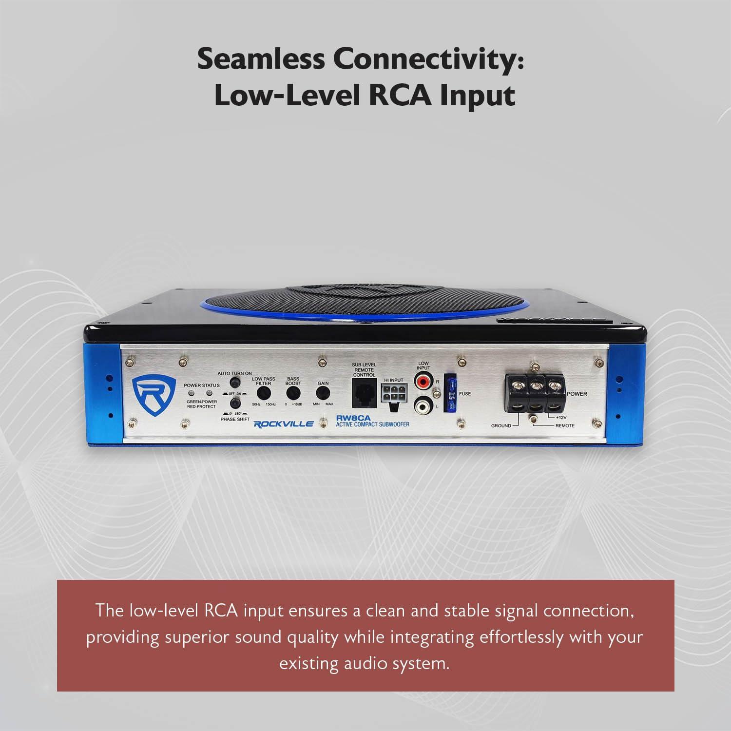 Rockville Rockville RW8CA 8" 600 Watt Low Profile Under-Seat Active Powered Car Subwoofer, Black