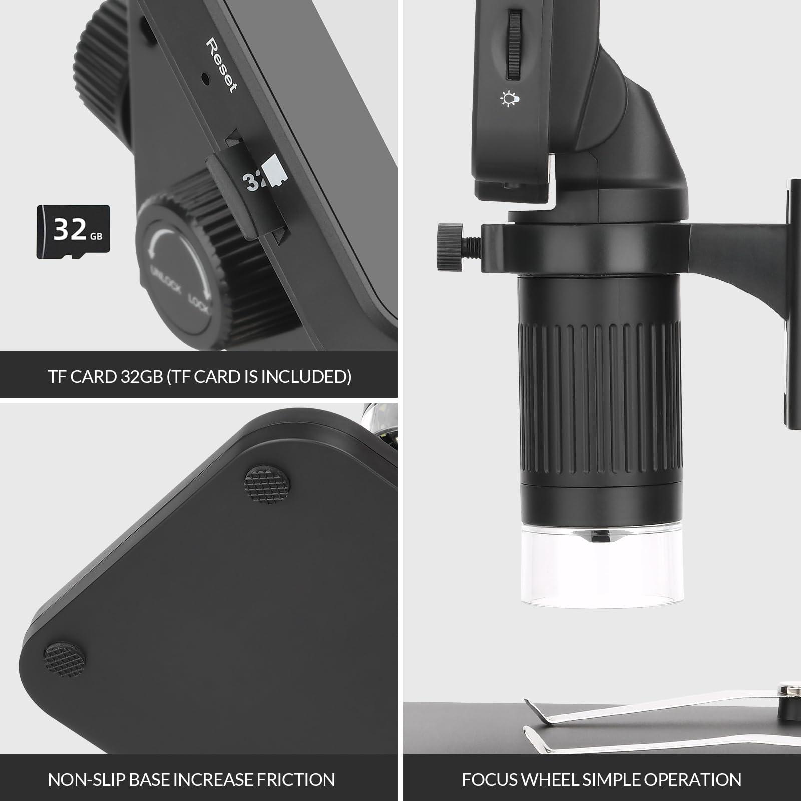 mafiti 4.3\" Coin Microscope 1000x Handheld LCD Digital Microscope with Screen Coin Magnifier with 8 Adjustable LED Lights Compatible with PC Windows/Mac OS with 32GB SD Card