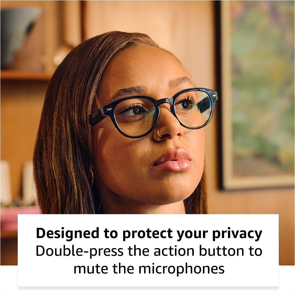 Amazon Amazon Echo Frames, an Alexa device (newest model), Smart glasses with Alexa, Round frames in Blue Tortoise with blue light filtering lenses