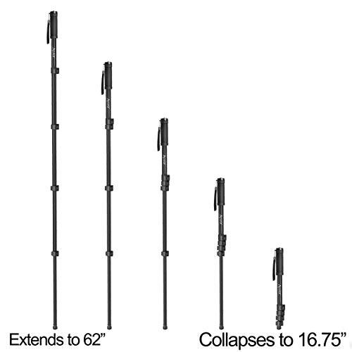 Acuvar Acuvar 62' Inch Monopod with Integrated Safety Strap and 4 Section Extending Pole for All Digital Cameras, DSLR, Mirrorless, Compact Cameras, Camcorders & Cell Phones