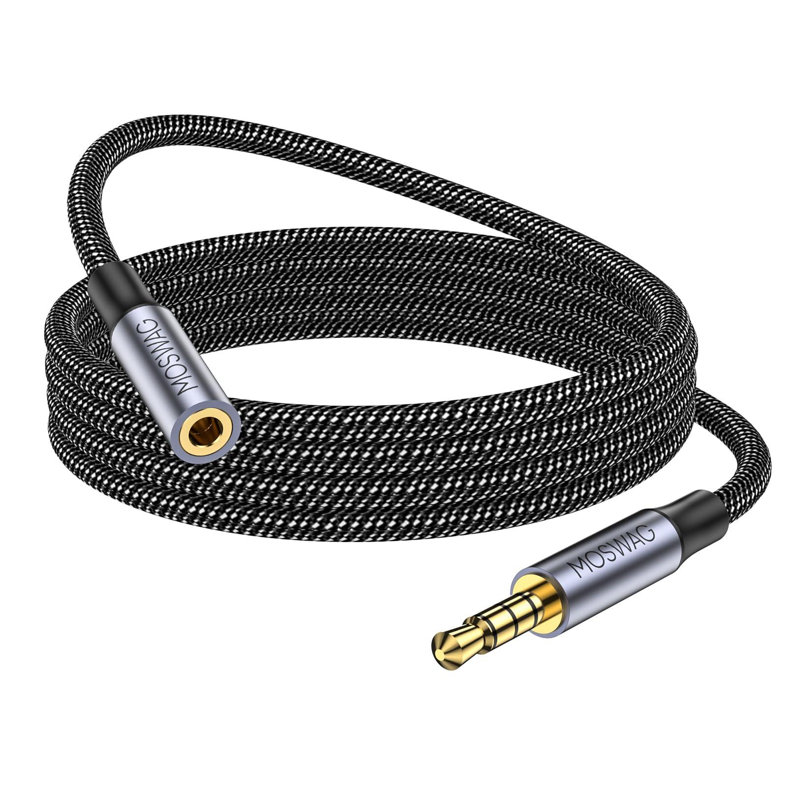 MOSWAG MOSWAG 10FT/3Meter Long 3.5mm Extension TRRS 4-Pole Headphone Cable Male to Female Audio Cable Nylon Braided Compatible for Home/Car Stereos Smartphones Headphones Tablets Media Players and More