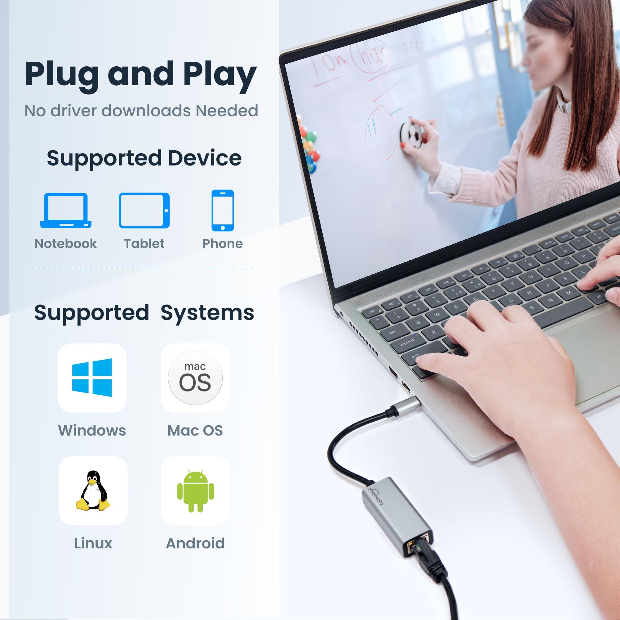 eqimaimai USBC Ethernet Adapter 2 Pack,2Pcs TypeC to RJ45 Ethernet Gigabit Network Adapter Compatible with Windows, MacOS, Linux, and More TypeC to RJ45 with 1000MBPS (2*USB C to RJ45)