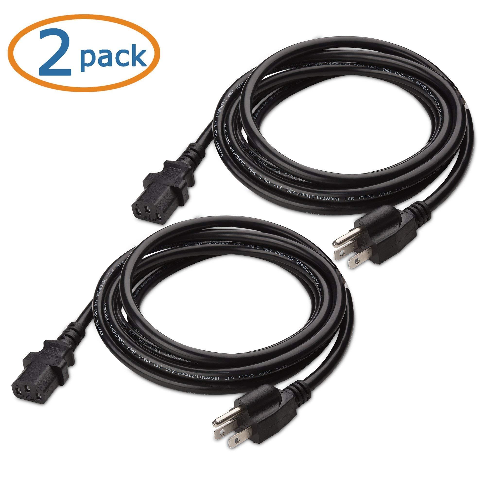 Cable Matters Cable Matters 1-Pack VGA to VGA Cable with Ferrites (SVGA Cable) 10 Feet & 2-Pack 16 AWG Heavy Duty 3 Prong Computer Monitor Power Cord (NEMA 5-15P to IEC C13)