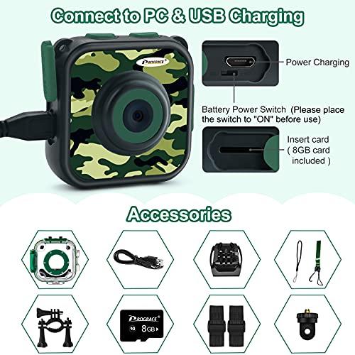 PROGRACE PROGRACE Waterproof Camera for Kids - Children Digital Video Camera Underwater Camera 1080P Toddler Sports Camera for Boys Birthday Camera Pool Toys Age 3 4 5 6 7 8 9 10 11 12