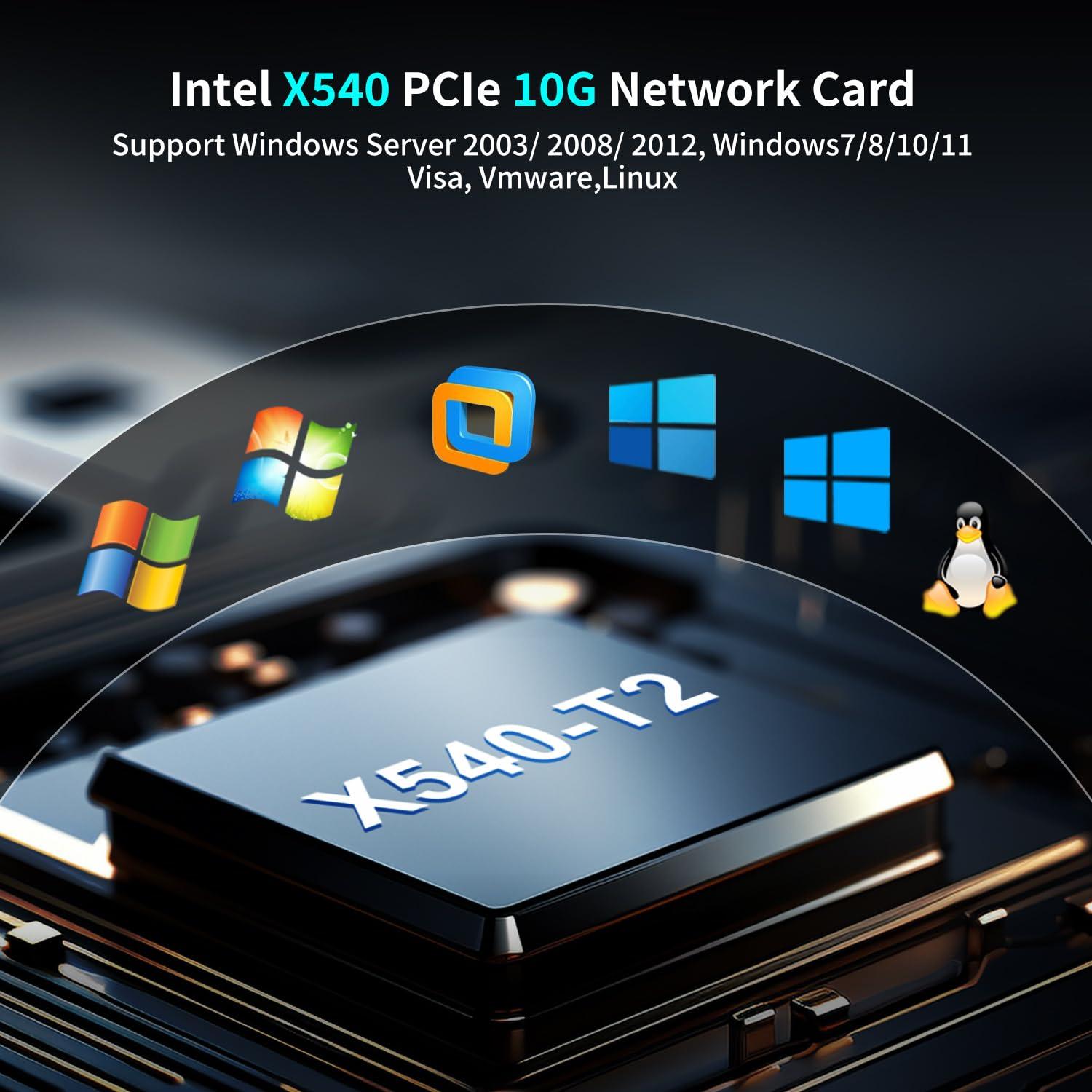 NICGIGA 10Gb Dual LAN Base-T PCI-e Network Card, Intel X540 Controller, NICGIGA 10Gbps Ethernet Adapter, 2 * 10Gbe RJ45 Port, 10G NIC Card, Support Windows/Windows Server/Linux/Vmware/ESX