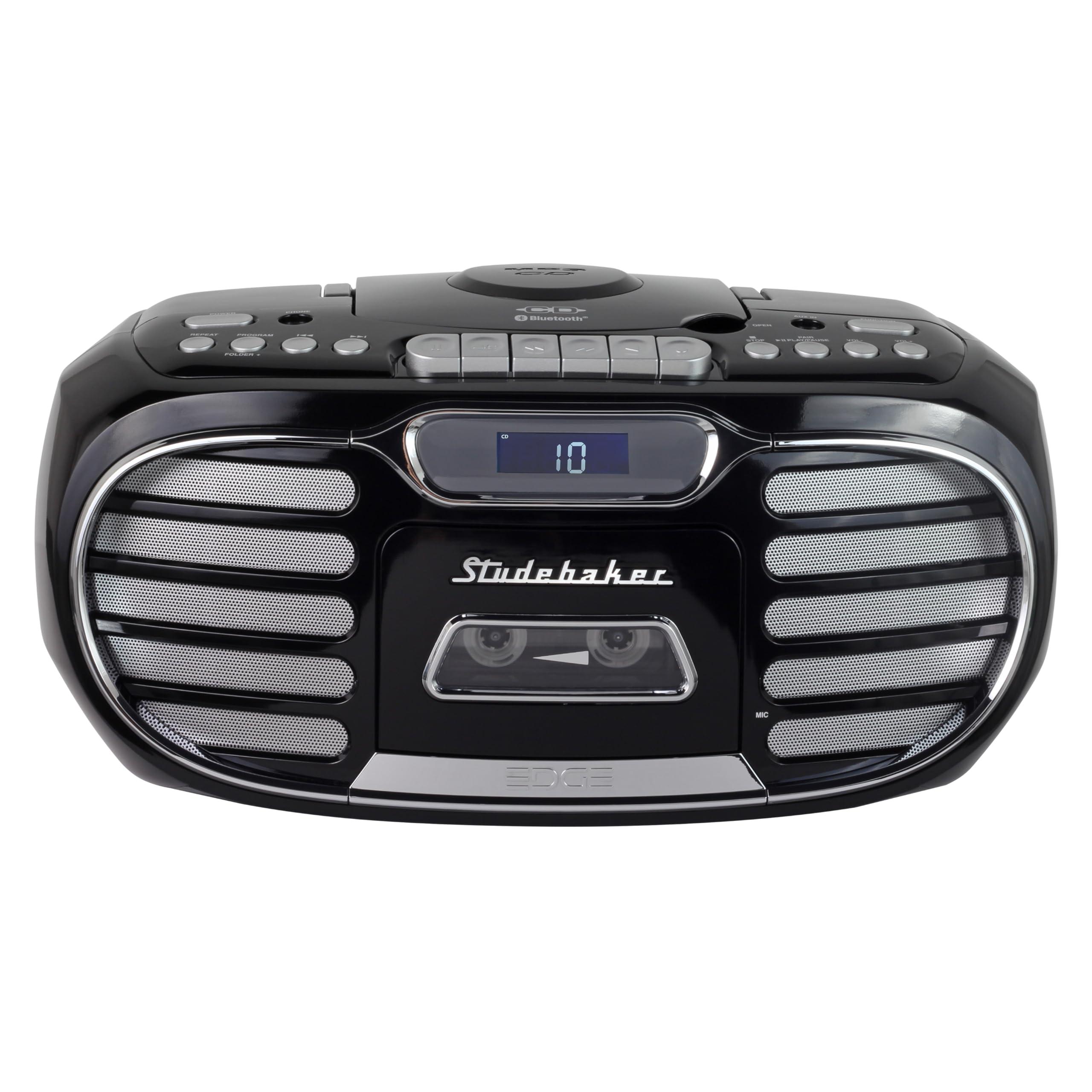 Studebaker Studebaker Retro Edge Big Sound Bluetooth Boombox with CD/Cassette Player-Recorder/AM-FM Stereo Radio (Black/SB2150B)