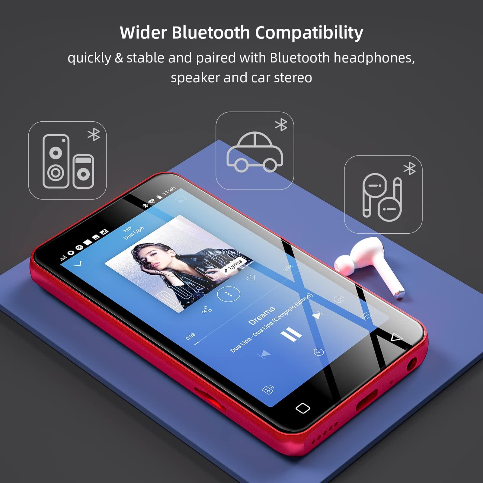 innioasis MP3 Player with Bluetooth and WiFi,MP3 Player with Spotify,Spotify Kids,Audible,Pandora,Amazon Music,4\" Music Player MP4 Up to 1TB(80GB,Red_Black)