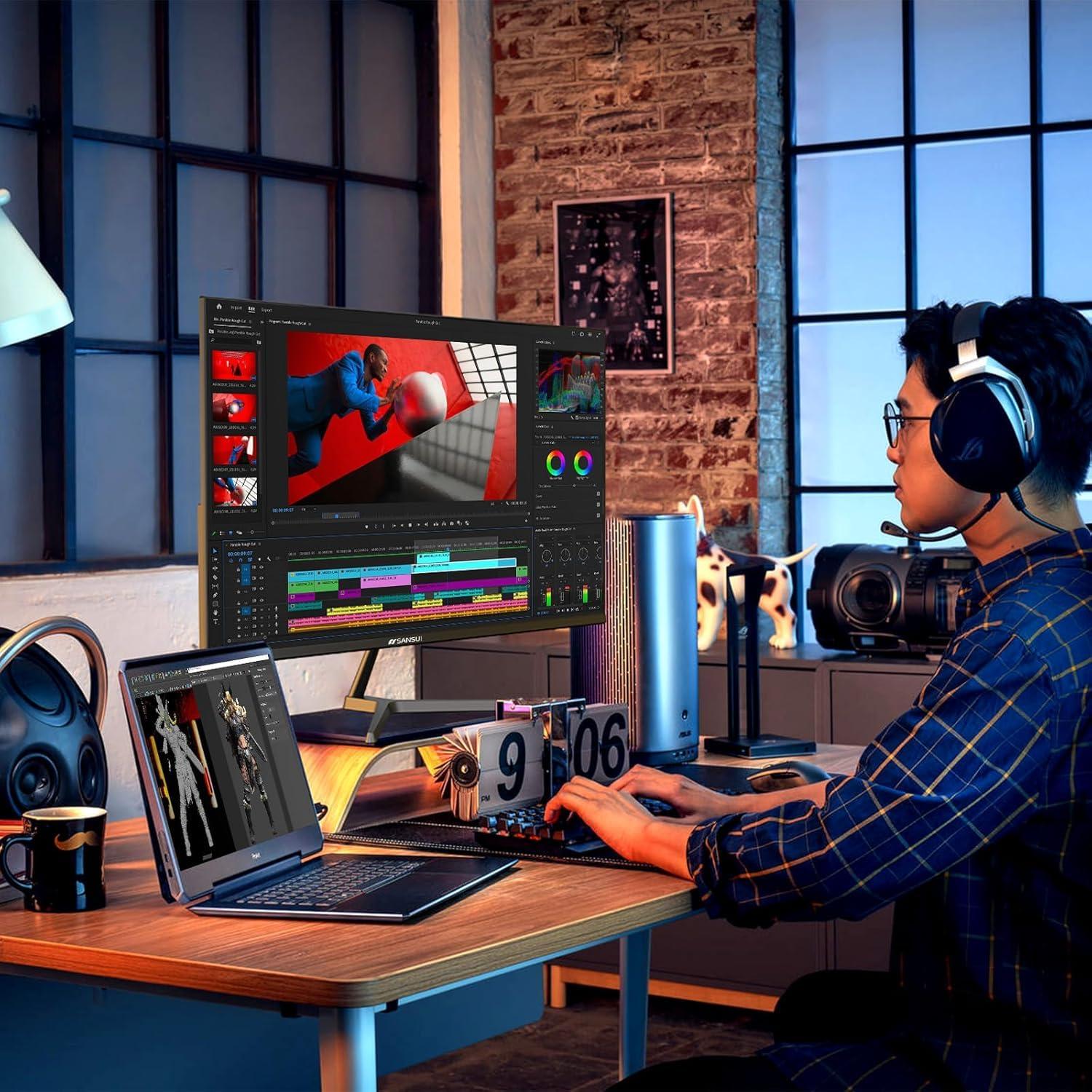 SANSUI SANSUI 24 inch Monitor, IPS Display Computer Monitor with Built-in Speakers, 100Hz Monitor VESA Mount with HDMI Inputs, FHD Monitor for Home Office (ES-24x3A HDMI Cable Included)