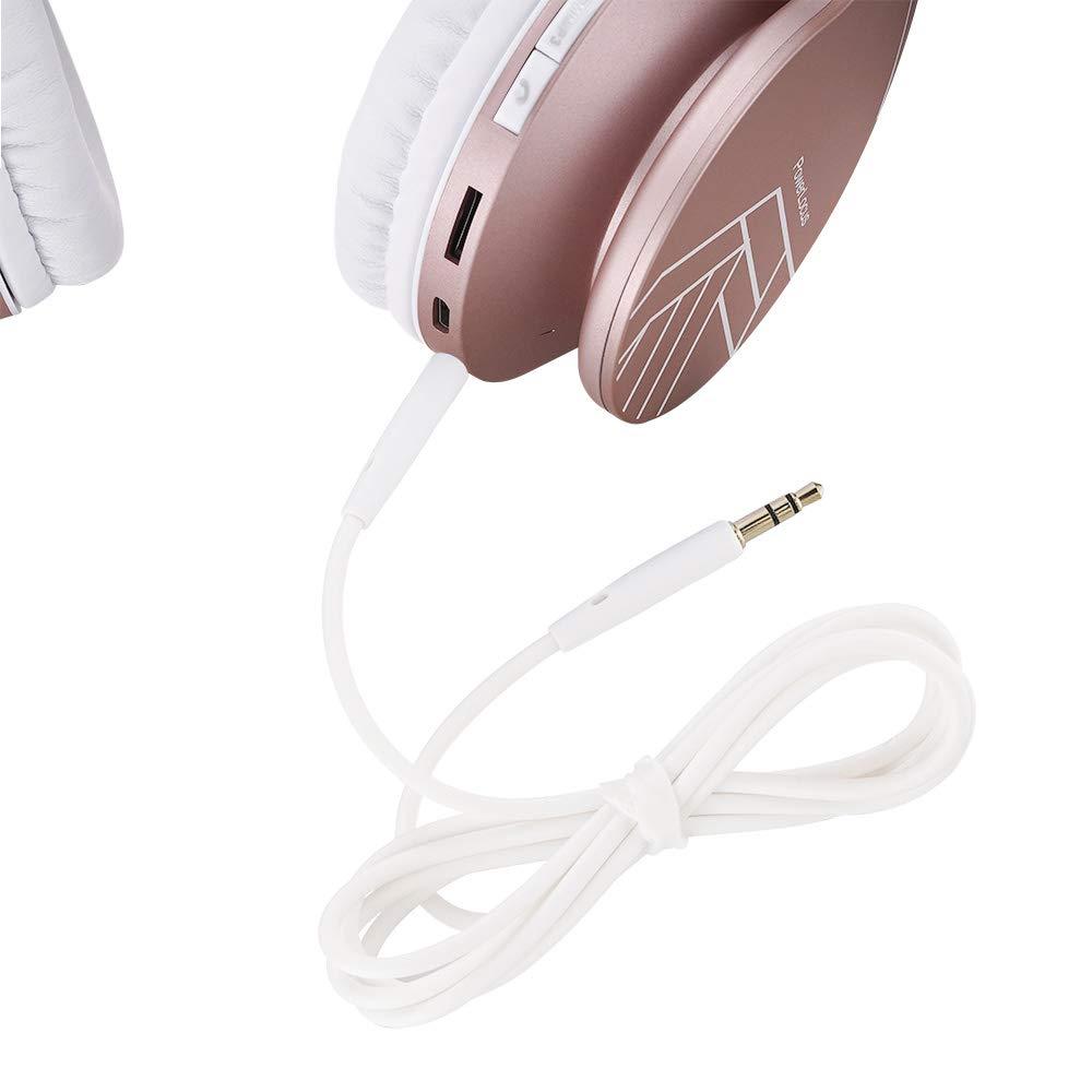 PowerLocus PowerLocus Wireless Bluetooth Over-Ear Stereo Foldable Headphones, Wired Headsets Rechargeable with Built-in Microphone for iPhone, Samsung, LG, iPad (Rose Gold PL Collection)