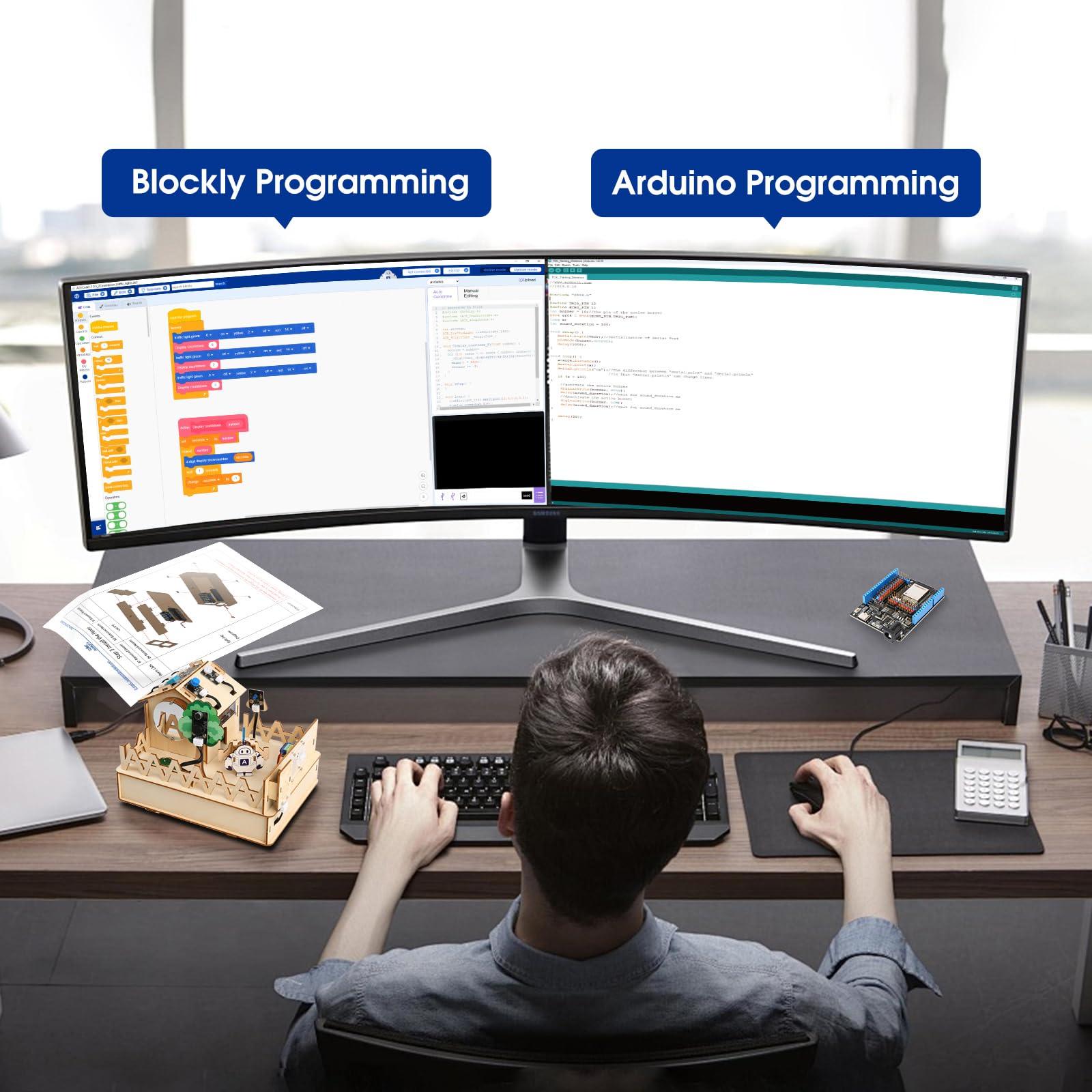 ACEBOTT ACEBOTT ESP32 Smart Home IoT Starter Kit Compatible with Arduino IDE, Electronics Home Automation Coding Kit, DIY Wooden House Building Sensor Set STEM Educational Set for Teens 15+