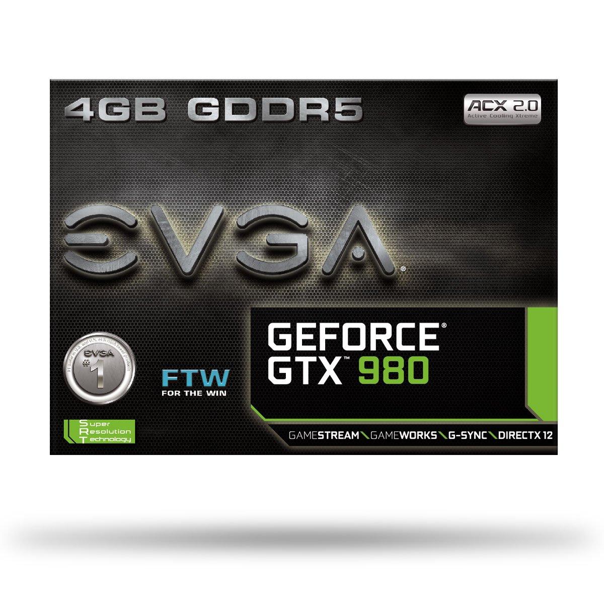 EVGA EVGA GeForce GTX 980 4GB FTW GAMING ACX 2.0, 26% Cooler and 36% Quieter Cooling Graphics Card 04G-P4-2986-KR