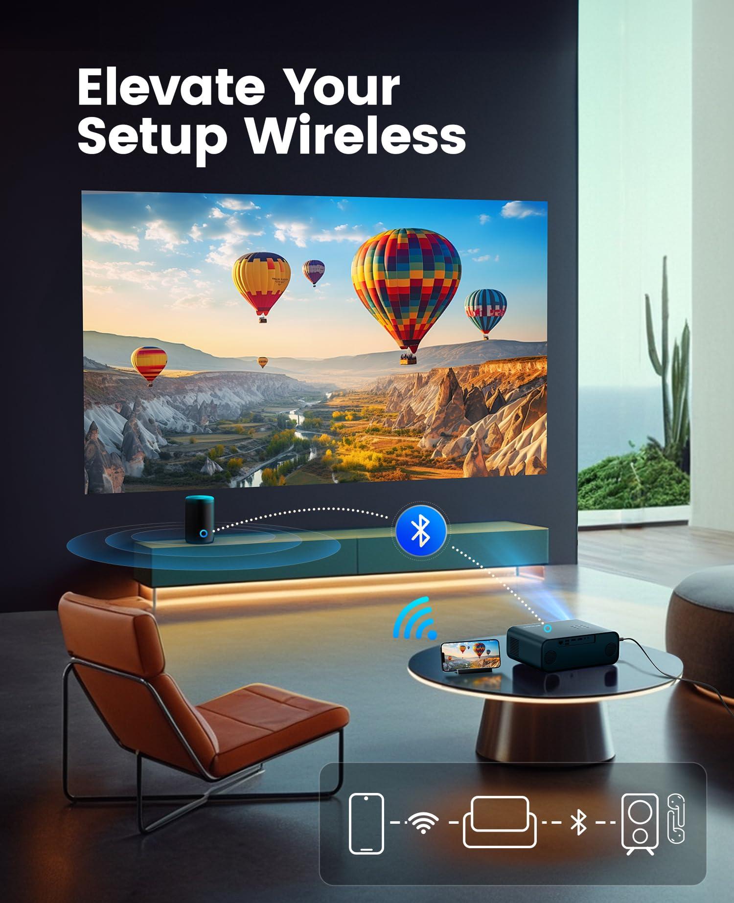 WiMiUS [Auto Focus/4K Support] Projector with WiFi 6 and Bluetooth 5.2, 600ANSI Native 1080P Outdoor Movie Projector, WiMiUS P62 Auto 6D Keystone & 50% Zoom, Smart Home Projector for iOS/Android/TV Stick