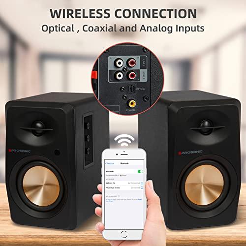 P Prosonic Prosonic BT30(2023 Version) Active Powered Bluetooth Bookshelf Speakers, Studio Monitor, Home Theater, Turntable with Optical Input, Coaxial Input, 2X RCA Aux Line Input, 80 Watts, (Black)