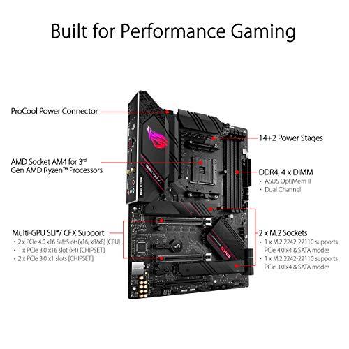 ASUS ROG Strix B550-E Gaming AMD Ryzen AM4 ATX Motherboard (PCIe 4.0, 16 Power Stages, Intel WiFi 6, Intel 2.5 Gb Ethernet, Dual M.2, OptiMem II, AI Noise-Canceling Microphone, USB 3.2 Gen 2 & Aura Sync)