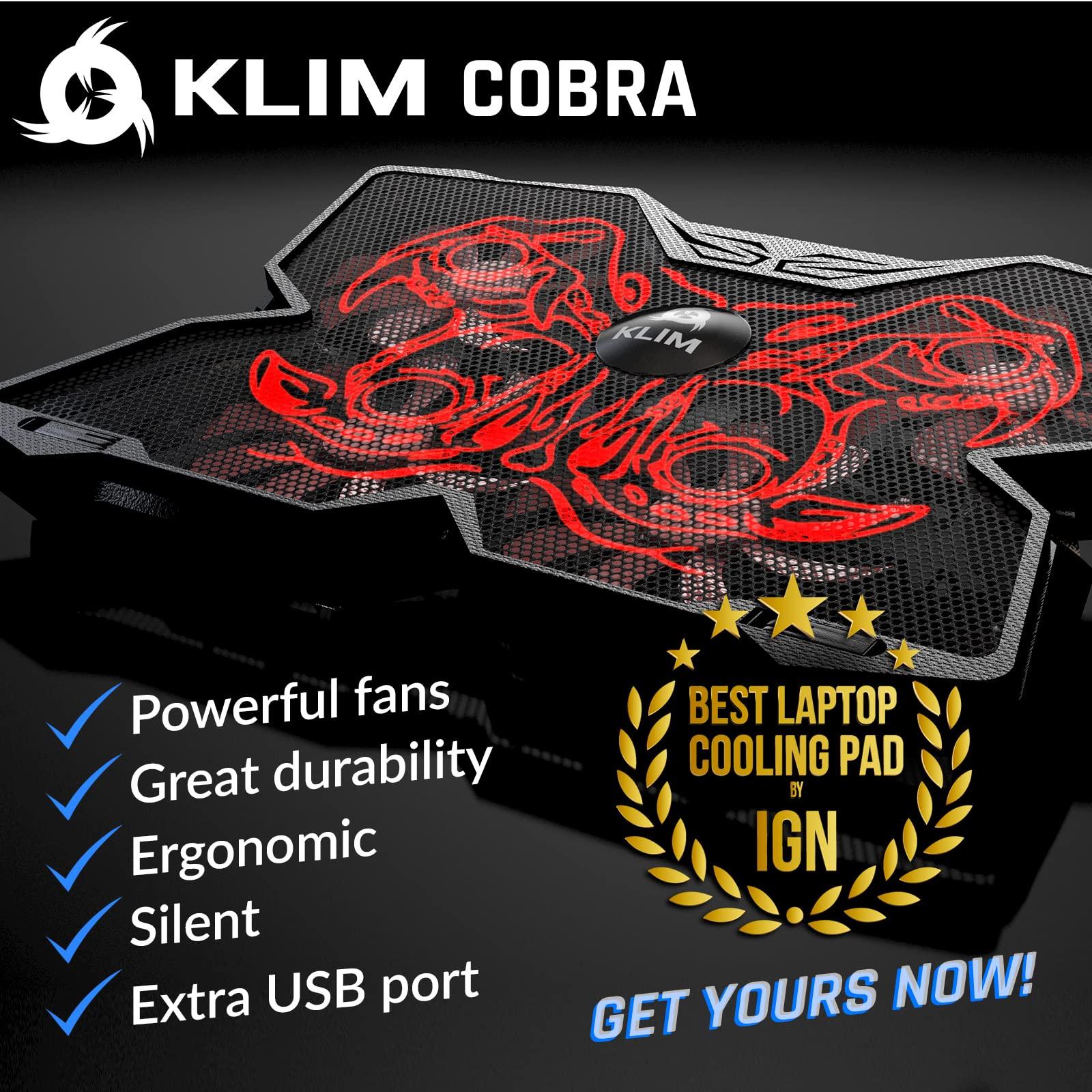 KLIM KLIM Wind Laptop Cooling Pad - More Than 500,000 Units Sold - New - Powerful Rapid Action Laptop Cooler - Laptop Stand with 4 Cooling Fans - 2 USB Ports - PC Mac PS5 PS4 Xbox One - Cobra Red