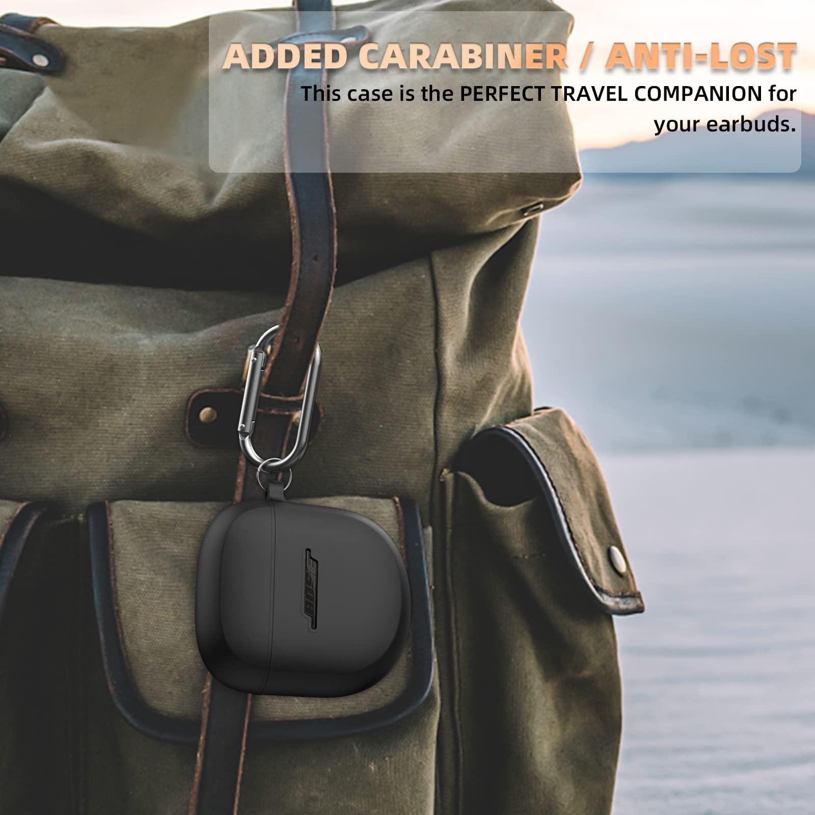 WOFRO Case for Bose QuietComfort Earbuds II(2022)& New Bose QuietComfort Ultra Case (2023), WOFRO Silicone Protective Skin Cover for New Bose QuietComfort Earbuds 2 Accessories with Carabiner (Black)