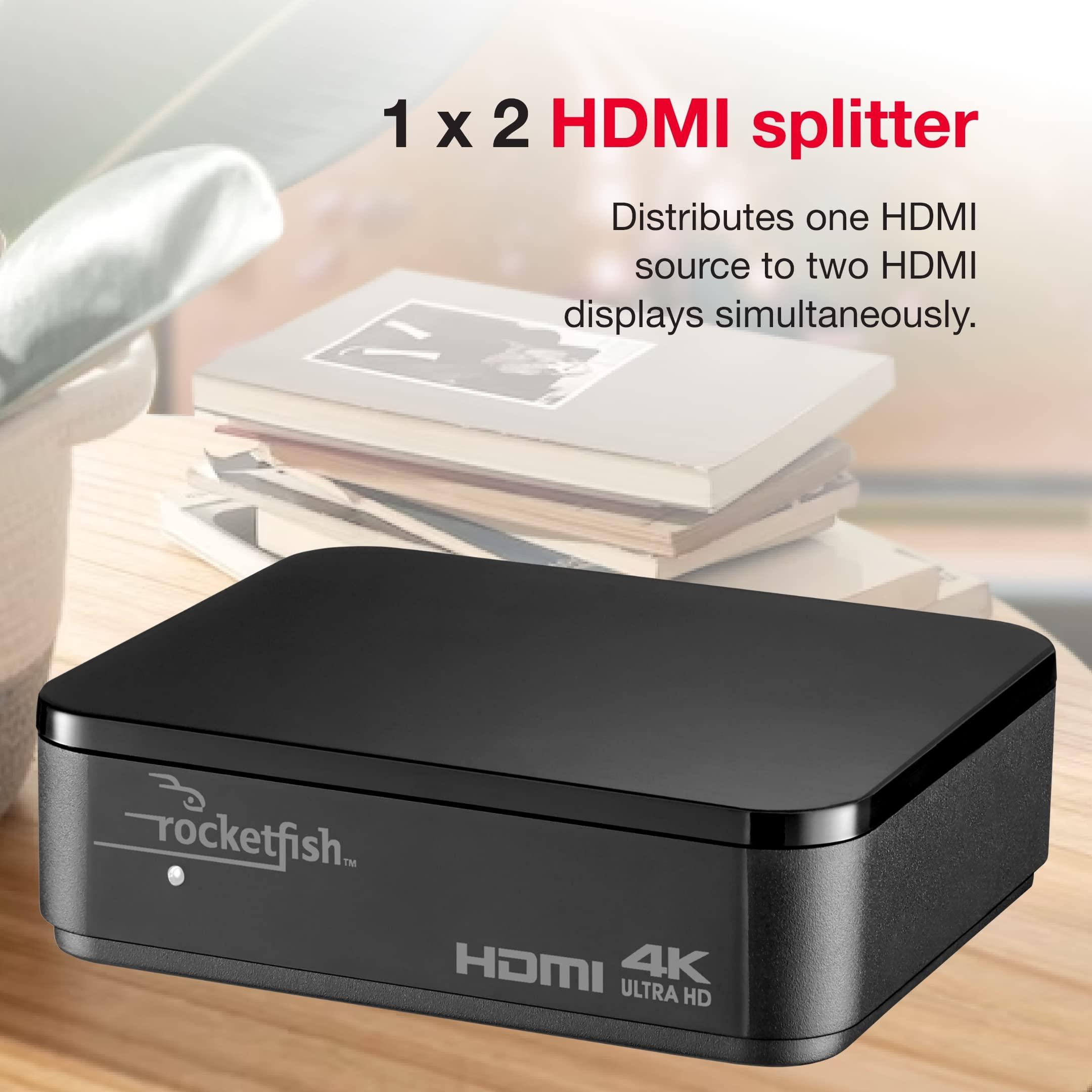Rocketfish Rocketfish 2-Output HDMI Splitter with 4K at 60Hz and HDR Pass-Through - Dual HDMI Splitter with Easy Setup - HDMI Splitter Output Supports 2 HDMI Displays - Splitter with 4k & HDR Compatibility