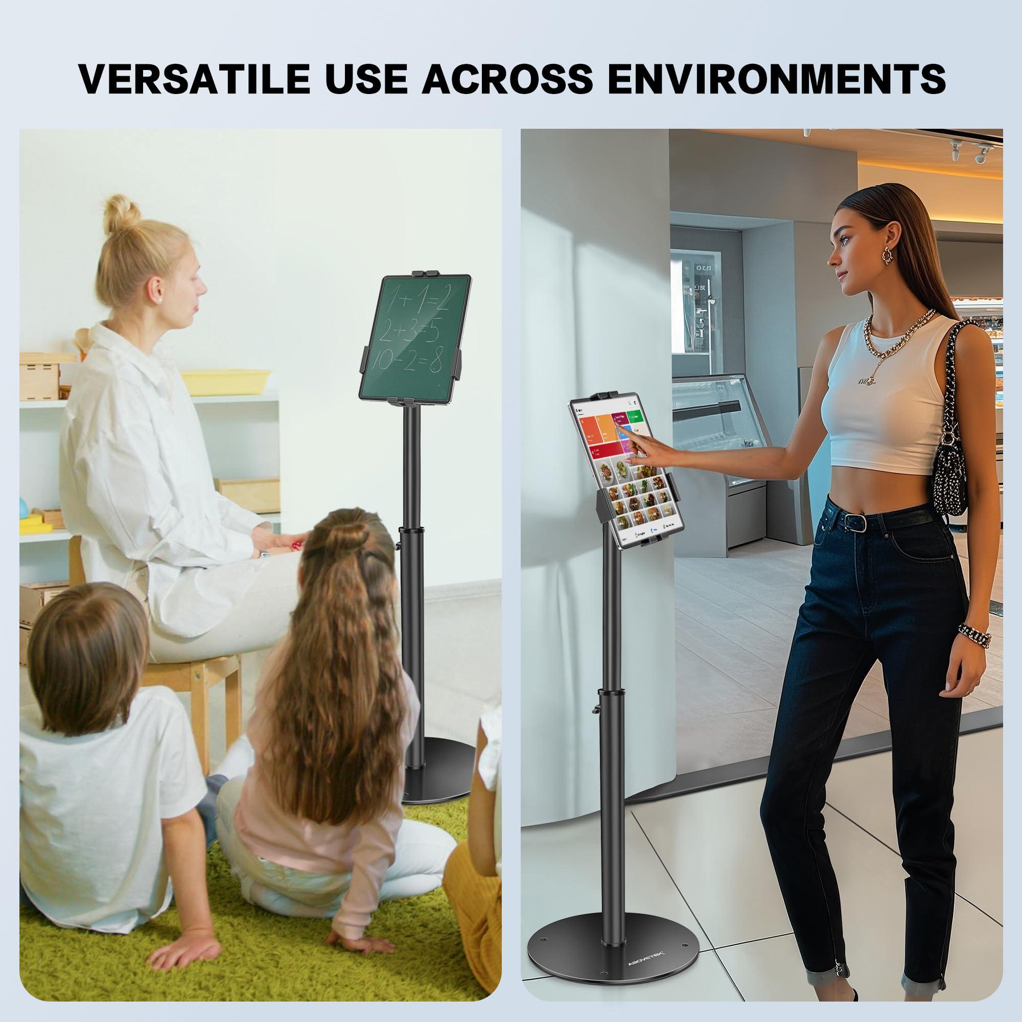 AboveTEK AboveTEK iPad Kiosk Floor Stand - Height Adjustable POS Tablet Floor Stand, 360 Swivel Universal Locking Holder for 7.9"-11" iPad/iPad Air/Samsung - Anti-Theft Security Stand for Retail, Business