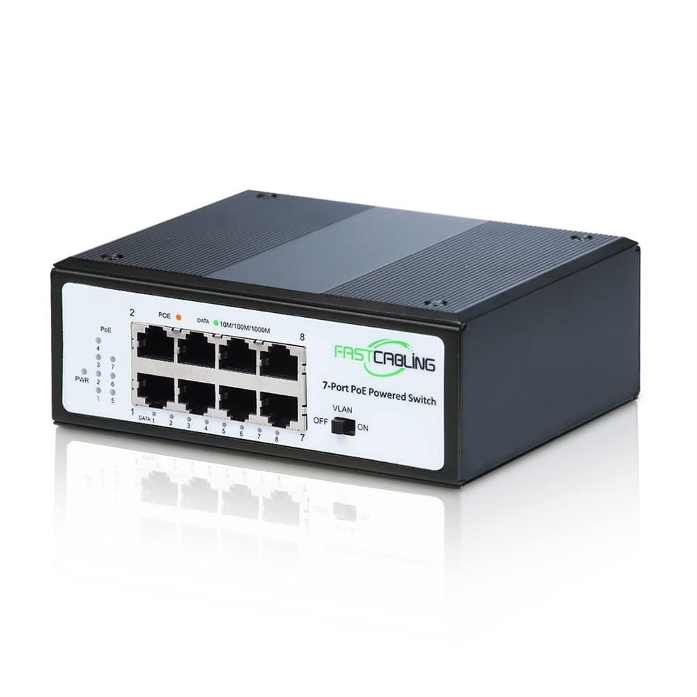 FASTCABLiNG FASTCABLING PoE Powered Switch 8 Port, 71W PoE Passthrough, Re-use Existed cat5e/cat6 Cable, Expand RJ45 Network Port
