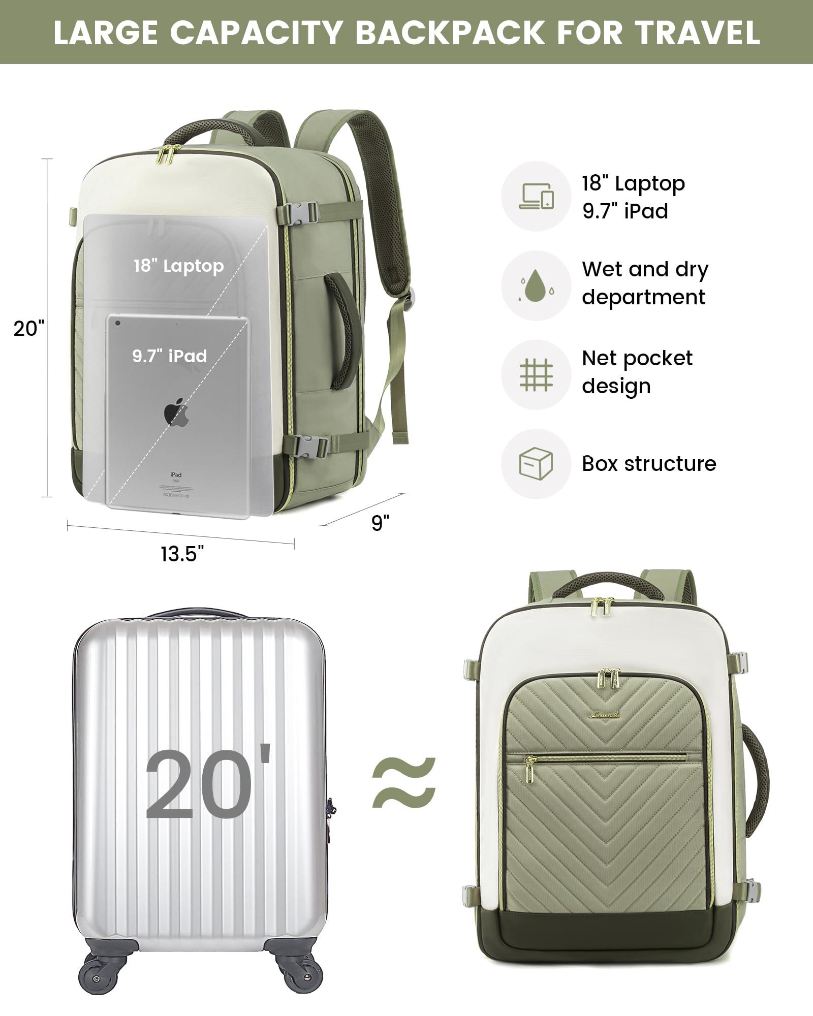 LOVEVOOK LOVEVOOK Large Travel Backpack for Women, 50L Carry on Backpack Airplane Approved, TSA Personal Item Travel Bag for Women fits 18" Laptop, Waterproof Carry on Bags for airplanes with 3 Packing Cubes