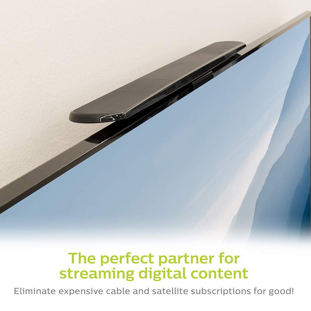 PHILIPS Philips Amplified HD Digital TV Antenna, Long Range Smart TV Antenna, Easy Mount on Top of TV Design, Supports 4K 1080P HD VHF UHF, Amplified Signal Booster, Coax HDTV Cable/AC Adapter, SDV7219N/27