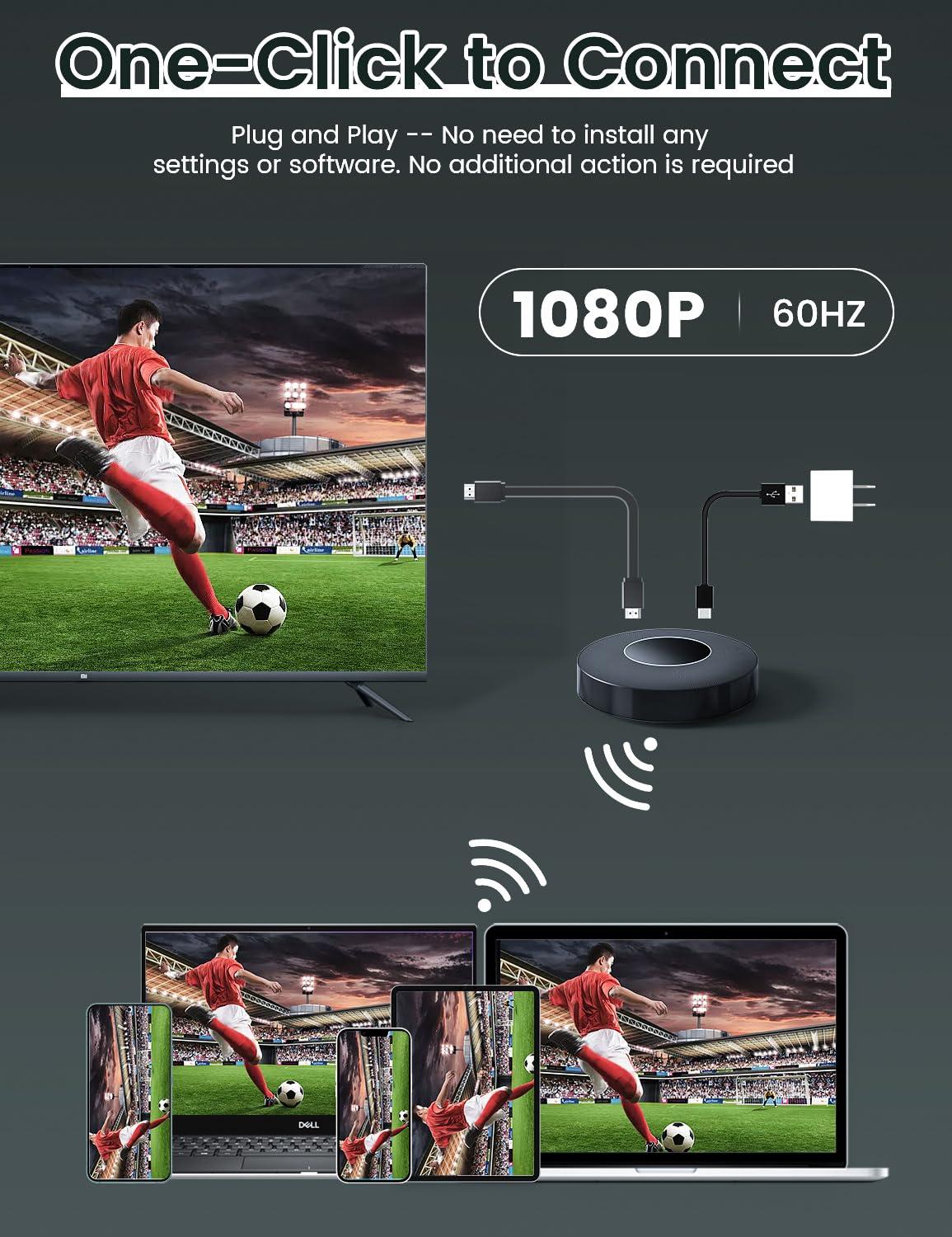 PEDUMMY Wireless HDMI Display Dongle Adapter, Plug & Play 1080P/60Hz, 2.4/5G Streaming from Laptop,Smartphone to HDTV, Monitor, Projector,Supports iOS, Android,Windows,Mac OS