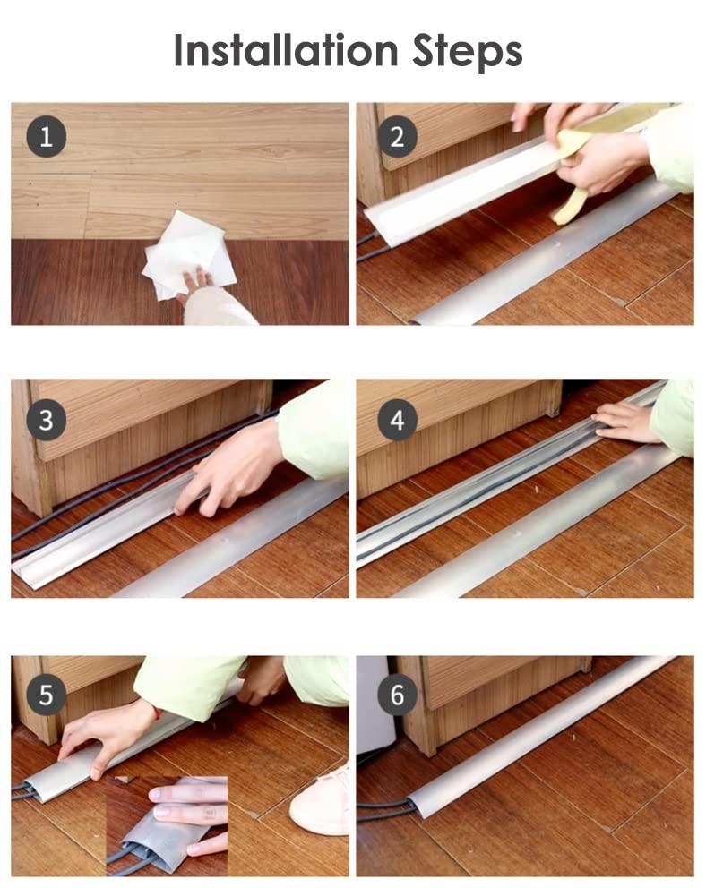 SRNSAEB SRNSAEB Doorway Floor Cord Covers for Wires, Aluminum Cable Raceways, 1m/3.3ft Long Cable Hiders Floor Wire Protector, Can Storage 3 Cable