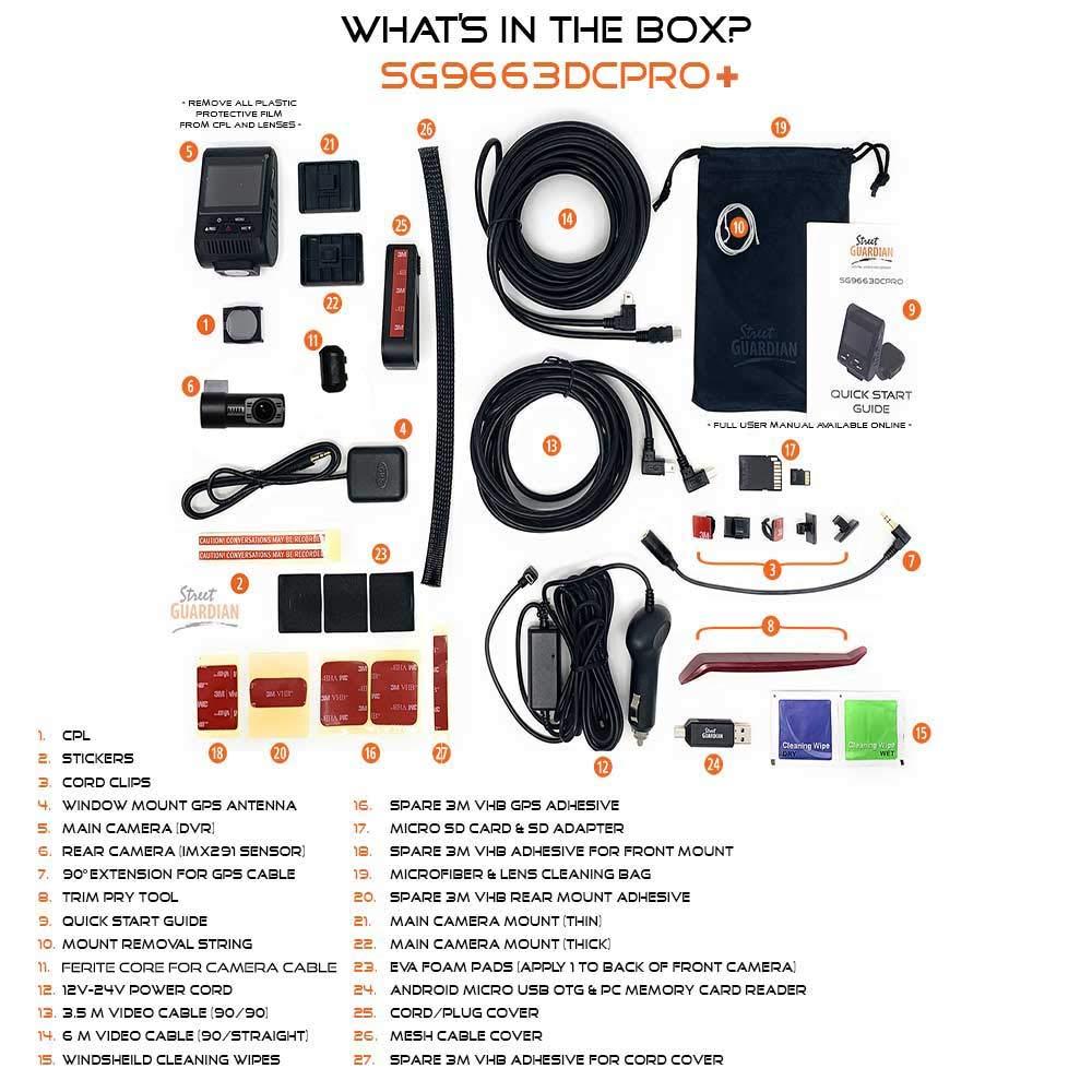 Street Guardian Street Guardian SG9663DCPRO+ Dual Channel Full HD 1080P Recording Front and Rear Dash Camera with WiFi, GPS, and CPL