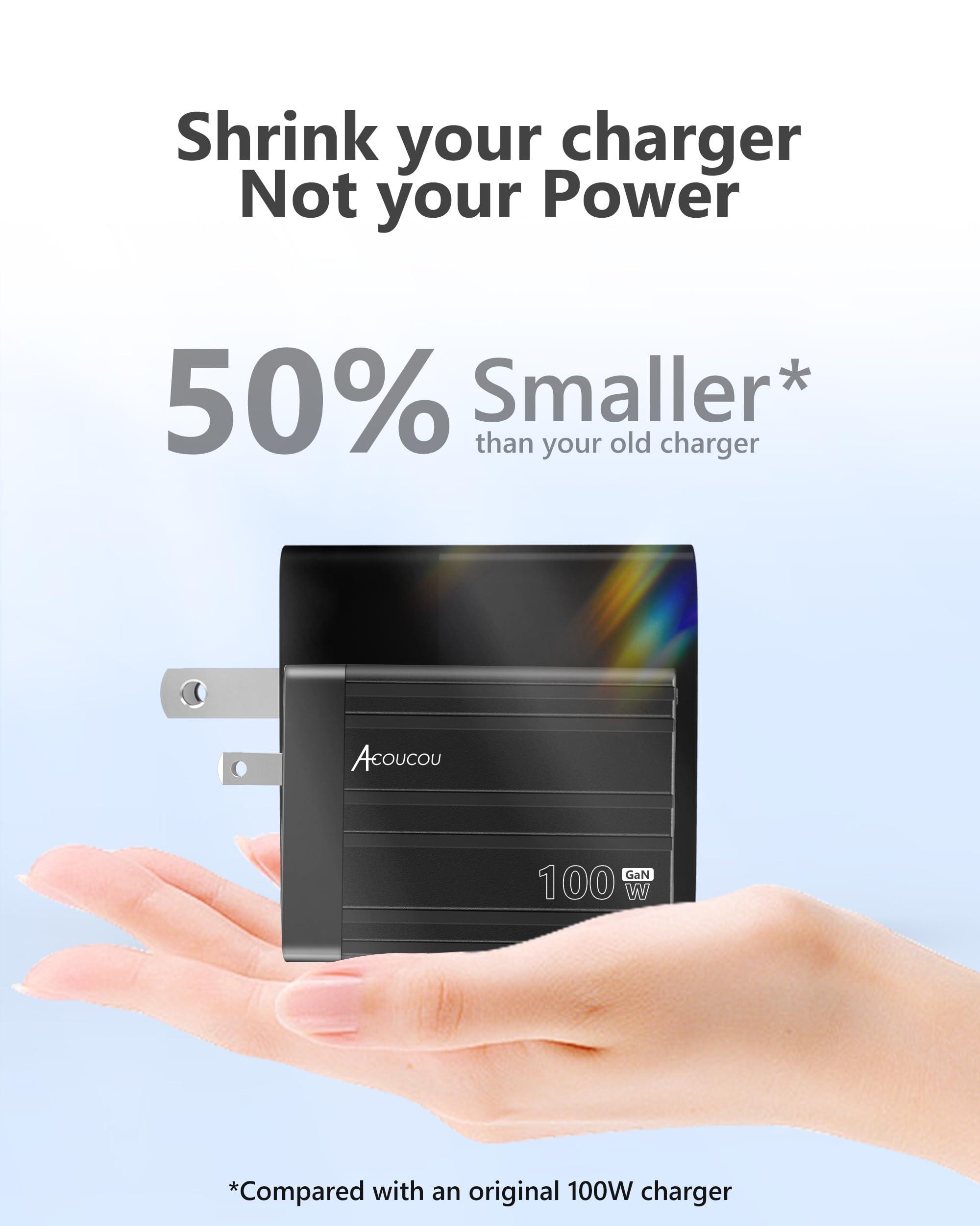 Acoucou Acoucou 100W USB C Charger, 4-Port Fast Charger, GaN Charging Block for MacBook Pro/Air, Google Pixelbook, ThinkPad, Dell XPS, iPad Pro, Galaxy S23/S22, iPhone 15/14/Pro, and More (Dark Bronze)