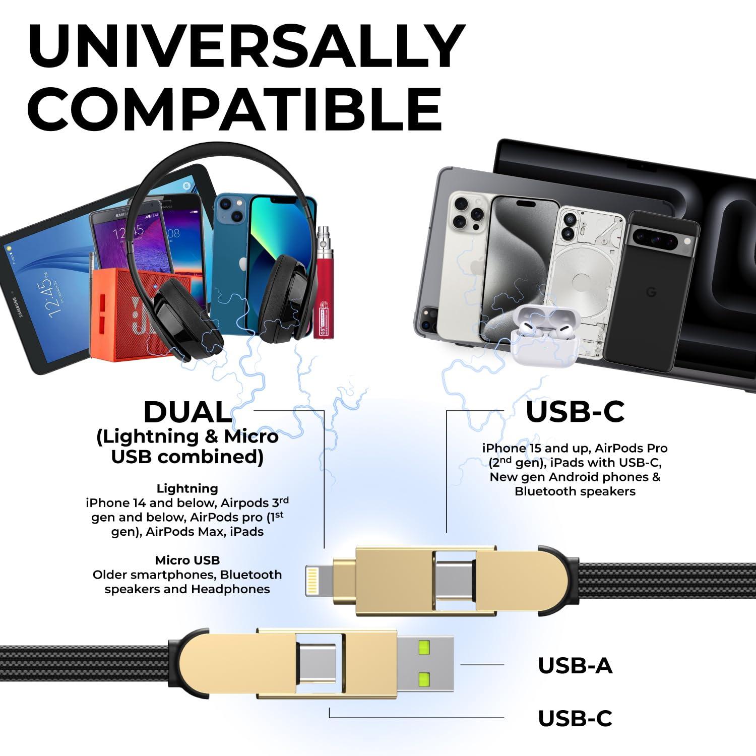 Rolling Square Rolling Square inCharge X, Multi Charging Cable, Portable Keychain Charger Cable, 6-in-1 with 100W Ultra-Fast Charging Power, Saturn Gold, Multi Charger