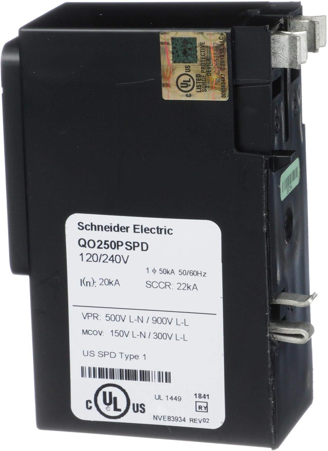 Schneider Electric Square D - QO250PSPD QO Whole House Surge Protection Device, 50kA, 120/240V, 1-Phase, No Wiring, Plug-On Neutral