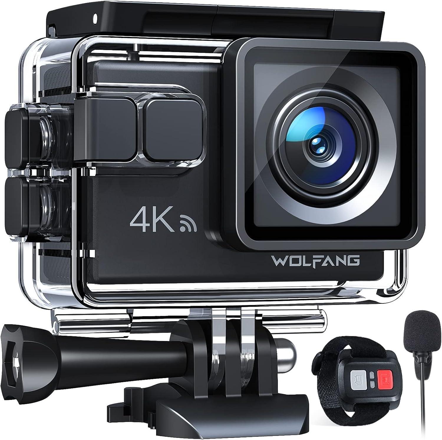 WOLFANG WOLFANG Action Camera 4K 20MP GA100, Waterproof 40M Underwater Camera for Snorkeling, EIS Stabilization WiFi 170 Wide Angle Helmet Camera for Vlogging with External Microphone, Remote Control