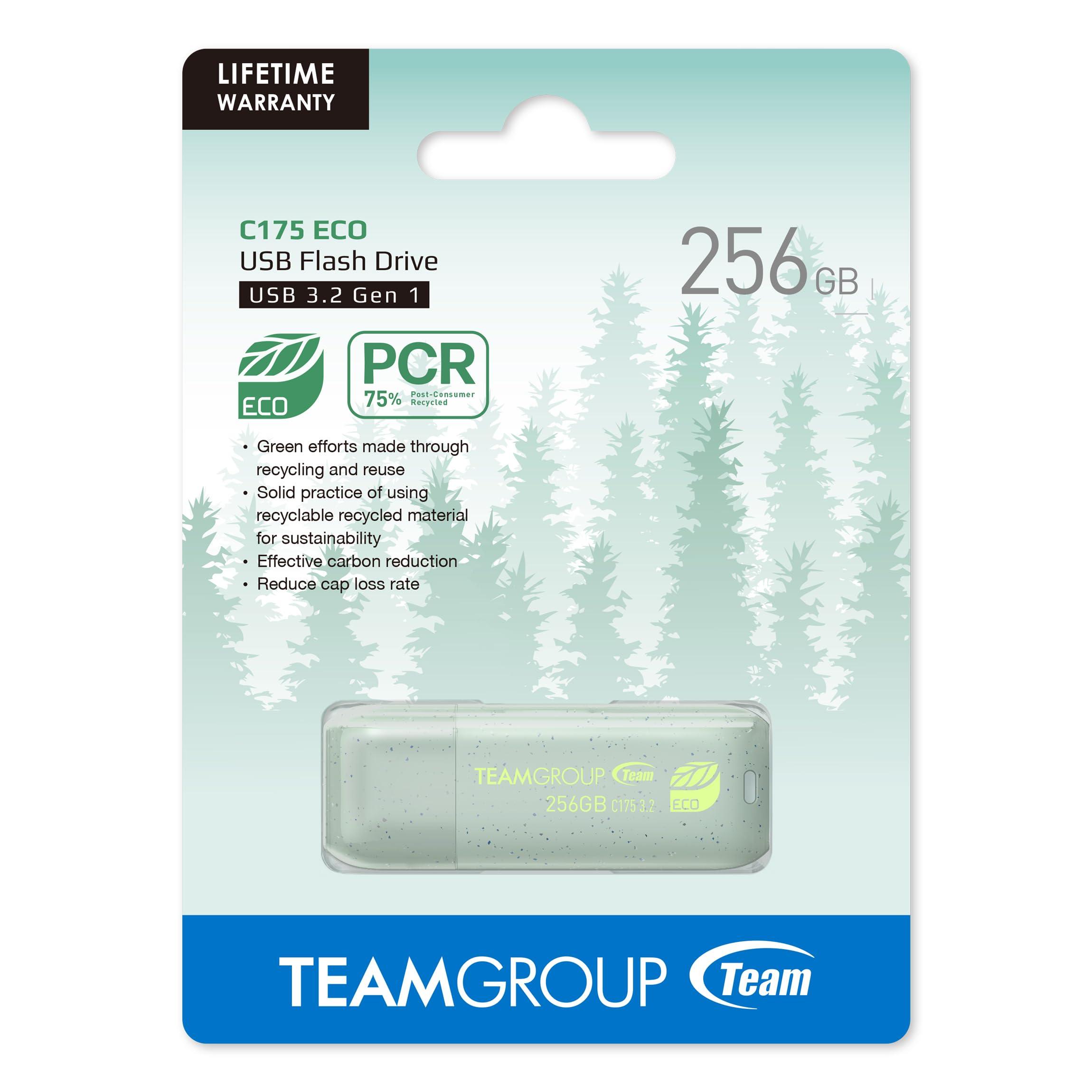 TEAMGROUP TEAMGROUP C175 ECO 256GB USB 3.2 Gen 1 (USB 3.1/3.0) Read 100MB/s Flash Thumb Drive, External Data Storage Memory Stick Compatible with Computer/Laptop Mint Green TC175ECO3256GG01