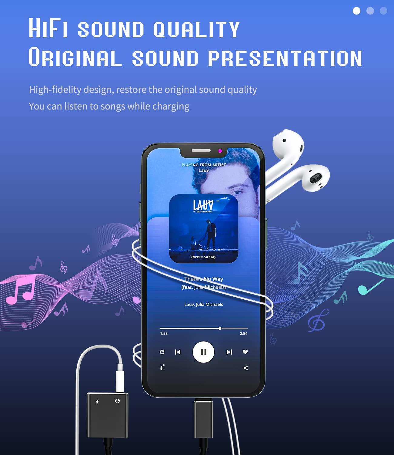 Aksenli Iphone AUX Adapter(2 in 1)Lightning to 3.5mm Headphone Splitter Charger Audio Jack Cable Dongle Adaptador Para Music Earbud Cord Earphone Charger for Apple MFI Certified 7 8Plus X Xr 12 11 13 Pro Ipad