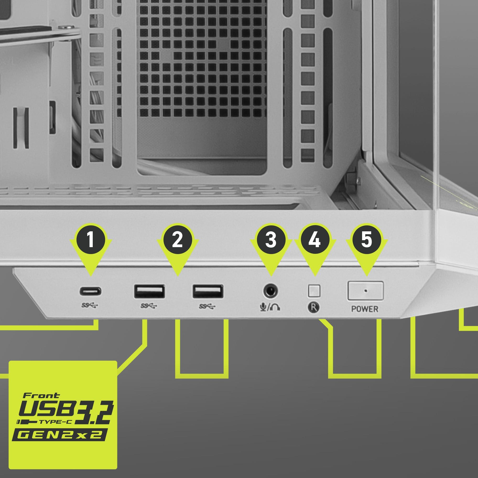 MSI MSI MAG PANO 100L PZ White - Premium Mid-Tower Gaming PC Case - Tempered Glass Side Panel - Liquid Cooling Support up to 360mm Radiator - White Color Case