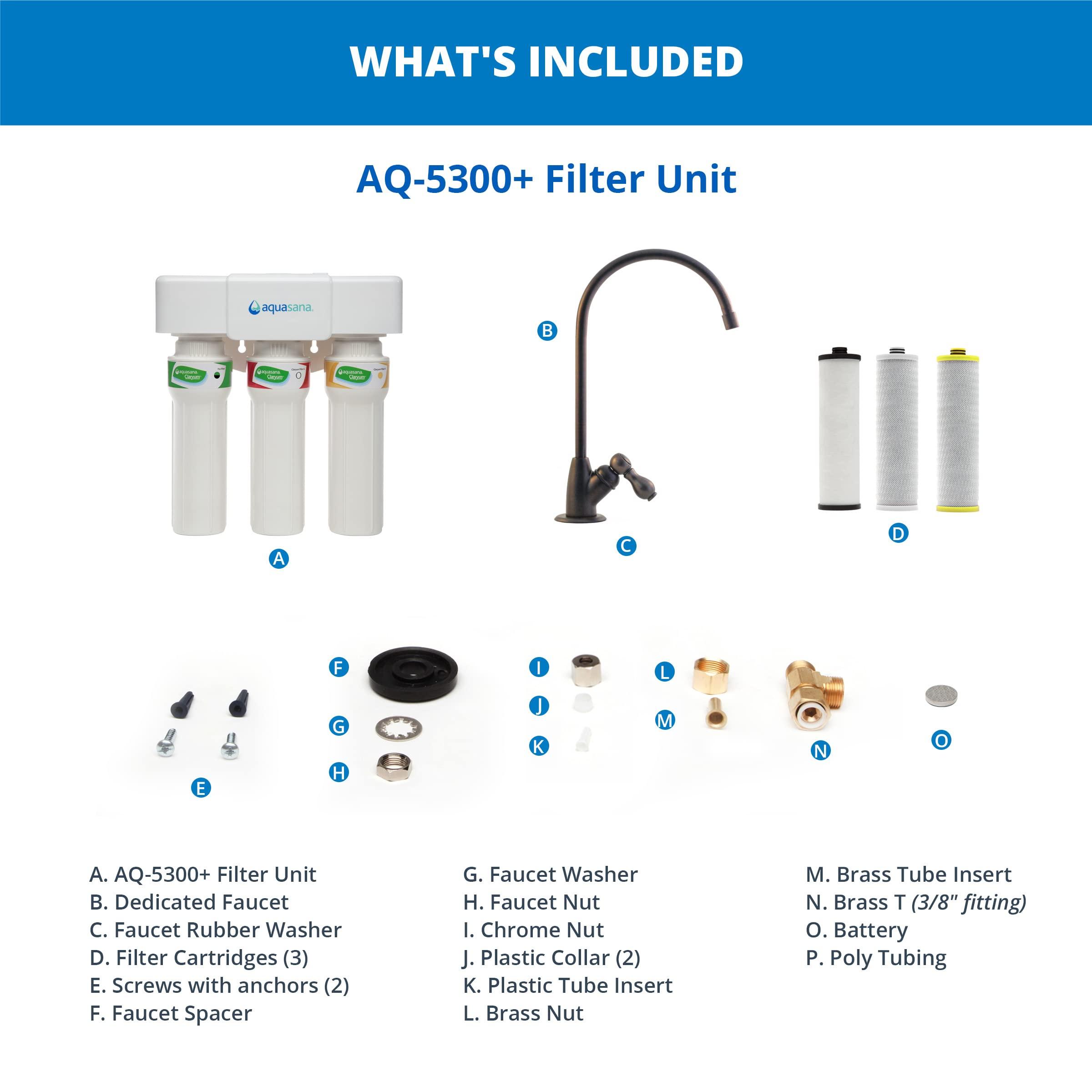 Aquasana Aquasana Under Sink Water Filter System - Reduces PFAS, Lead, & Chlorine in Drinking Water - Under Counter Claryum Filtration for Kitchen - 3-Stage Max Flow - Oil-Rubbed Bronze Faucet - AQ-5300+.62