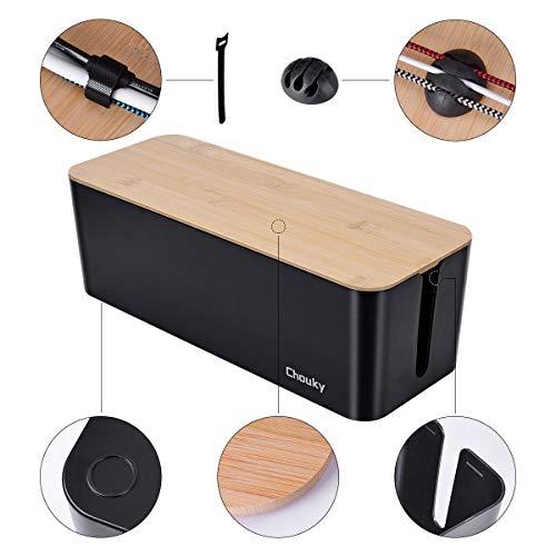 Chouky 2 Pack Large Cable Management Box  Wooden Style Cord Organizer Box and Cover for TV Wires, Computer, Router, USB Hub and Under Desk Power Strip  Safe ABS Material and Baby-Pets Proof Lock (Black)