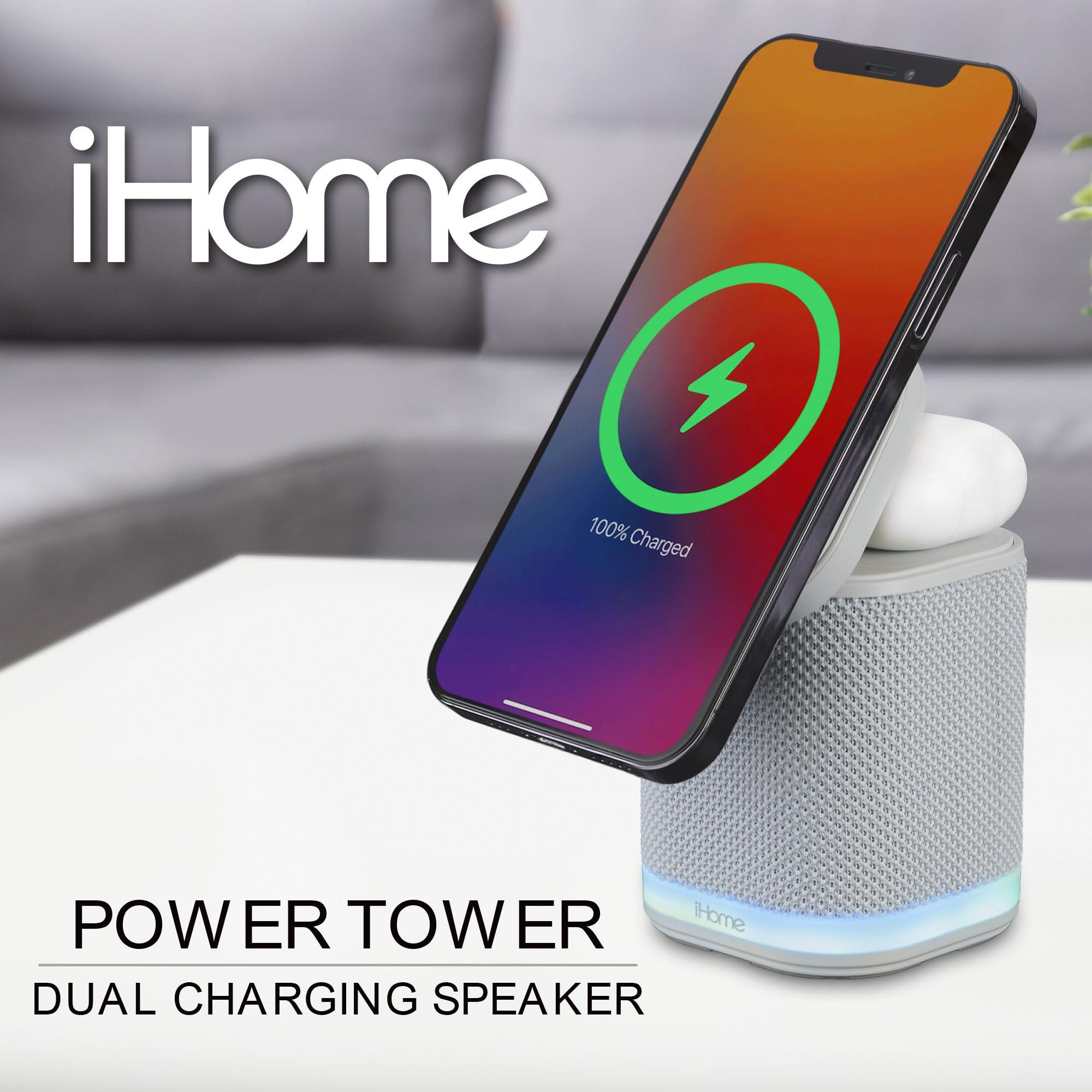 iHome iHome Bluetooth Speaker with Wireless Charger, Charging Station with Color Changing Night Light - Gray (iPBT50G)