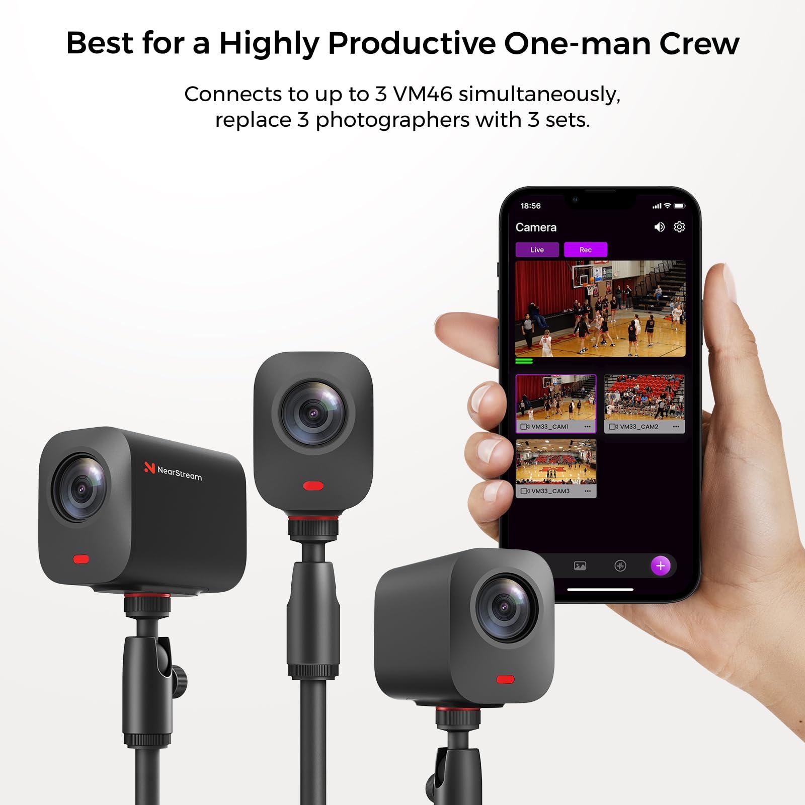 NearStream NearStream VM46 Wireless Live Streaming Camera, 4K Camera for Streaming with 8-Mic Noise Canceling Array, 60X Hybrid Zoom, 6H Battery, App Control,Stream to YouTube/Twitch/Facebook/RTMP via LTE/Wi-Fi