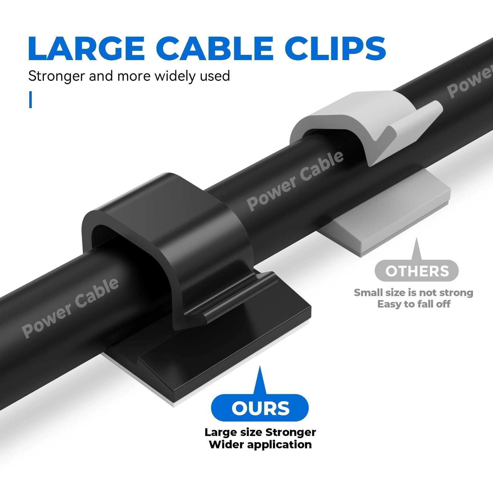 Yocice Large Cable Clips 40pcs with Strong Adhesive Tapes,Wire Holder Organizer Cord Management for Car, Office and Home (Black- L05(40PCS))