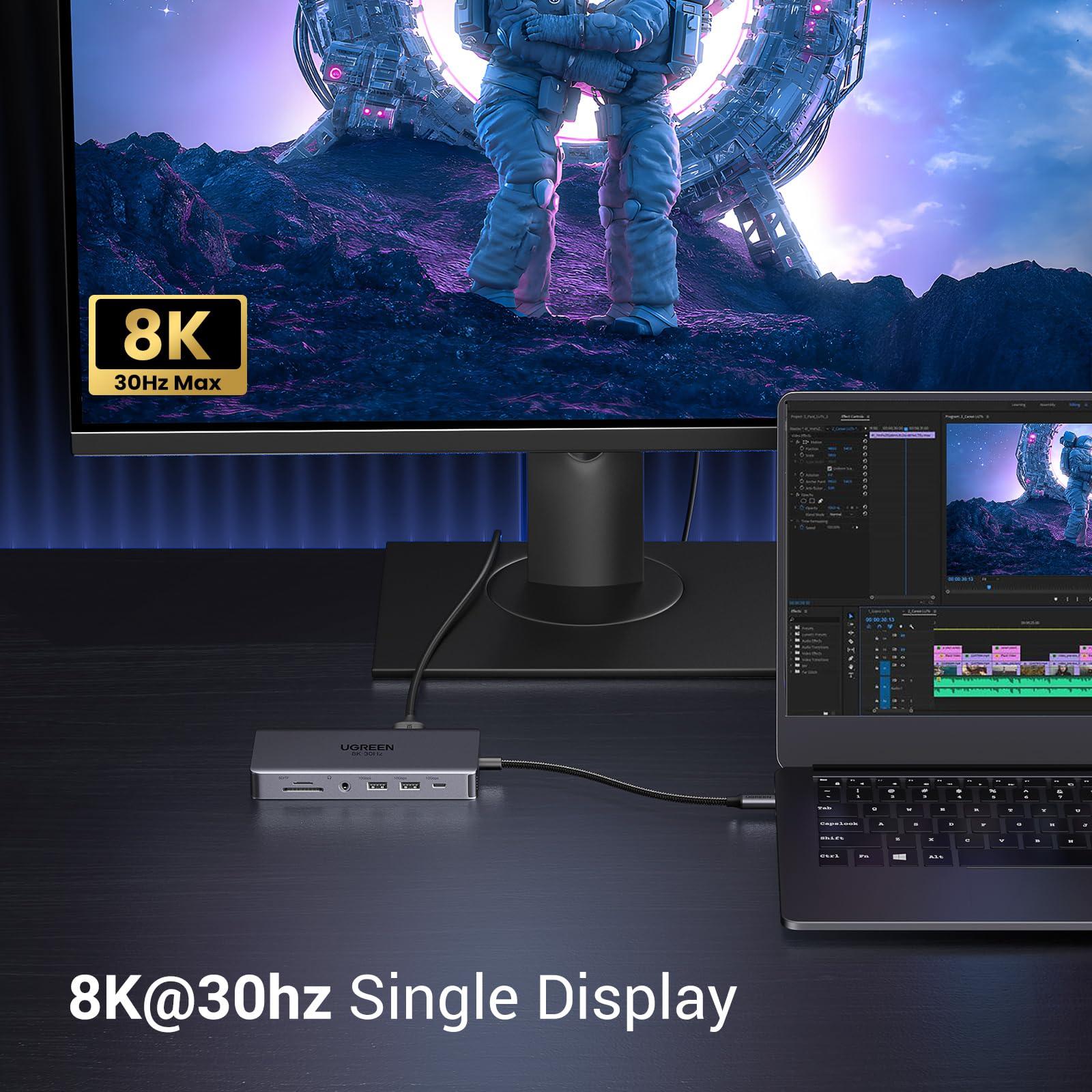 UGREEN UGREEN Revodok Pro 211 Laptop Docking Station 11 in 1 USB C Dock Dual HDMI 4K@60Hz Single 8K@30Hz 10Gbps Data Port 100W PD Gigabit Ethernet, SD/TF Card Reader Compatible for Thinkpad, Zenbook and more