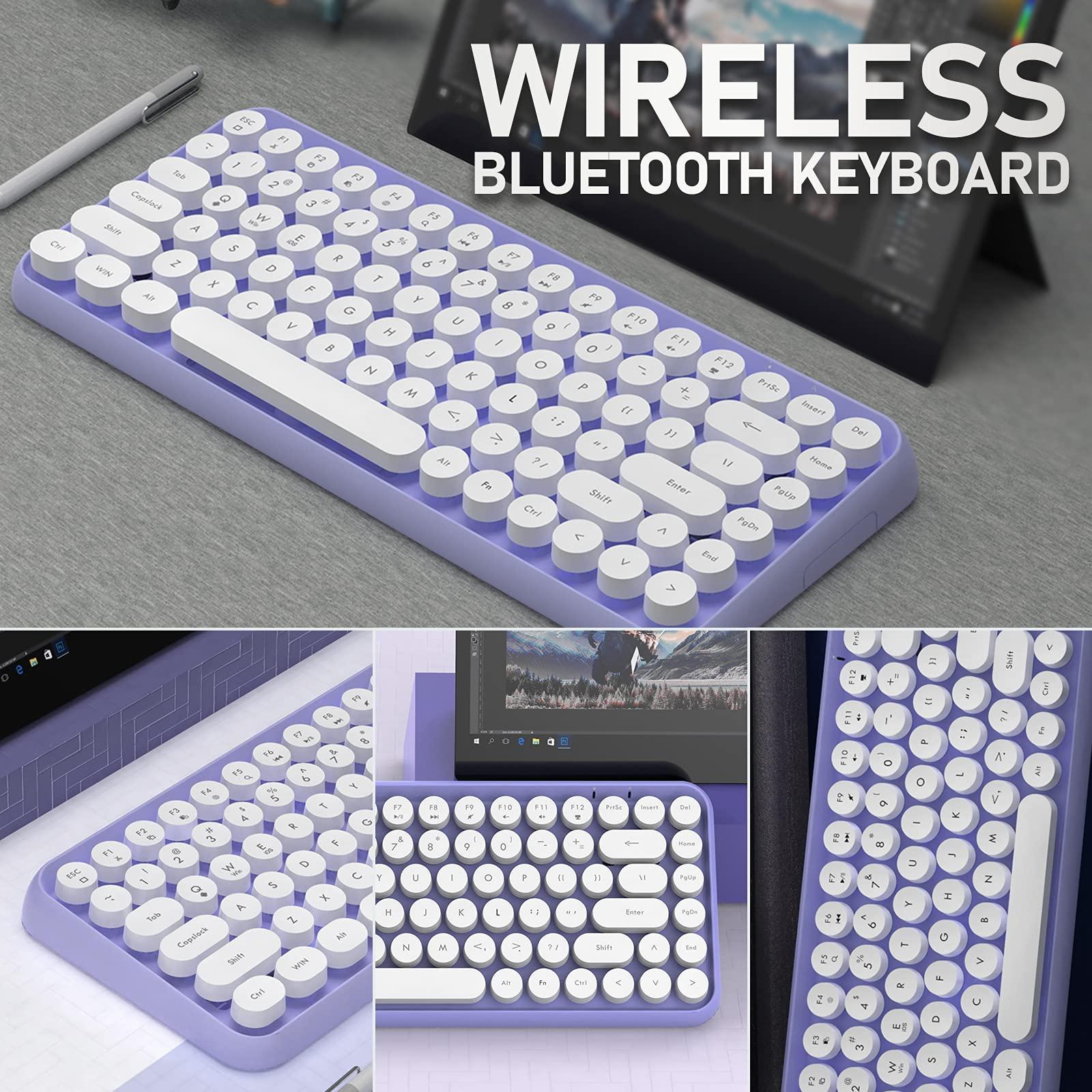 FELICON FELICON Wireless Bluetooth Keyboard Mini Portable 84-Key Keyboard Compatible with Android, Windows, PC, Tablet-Dark, Perfer for Home and Office Keyboards (Purple)