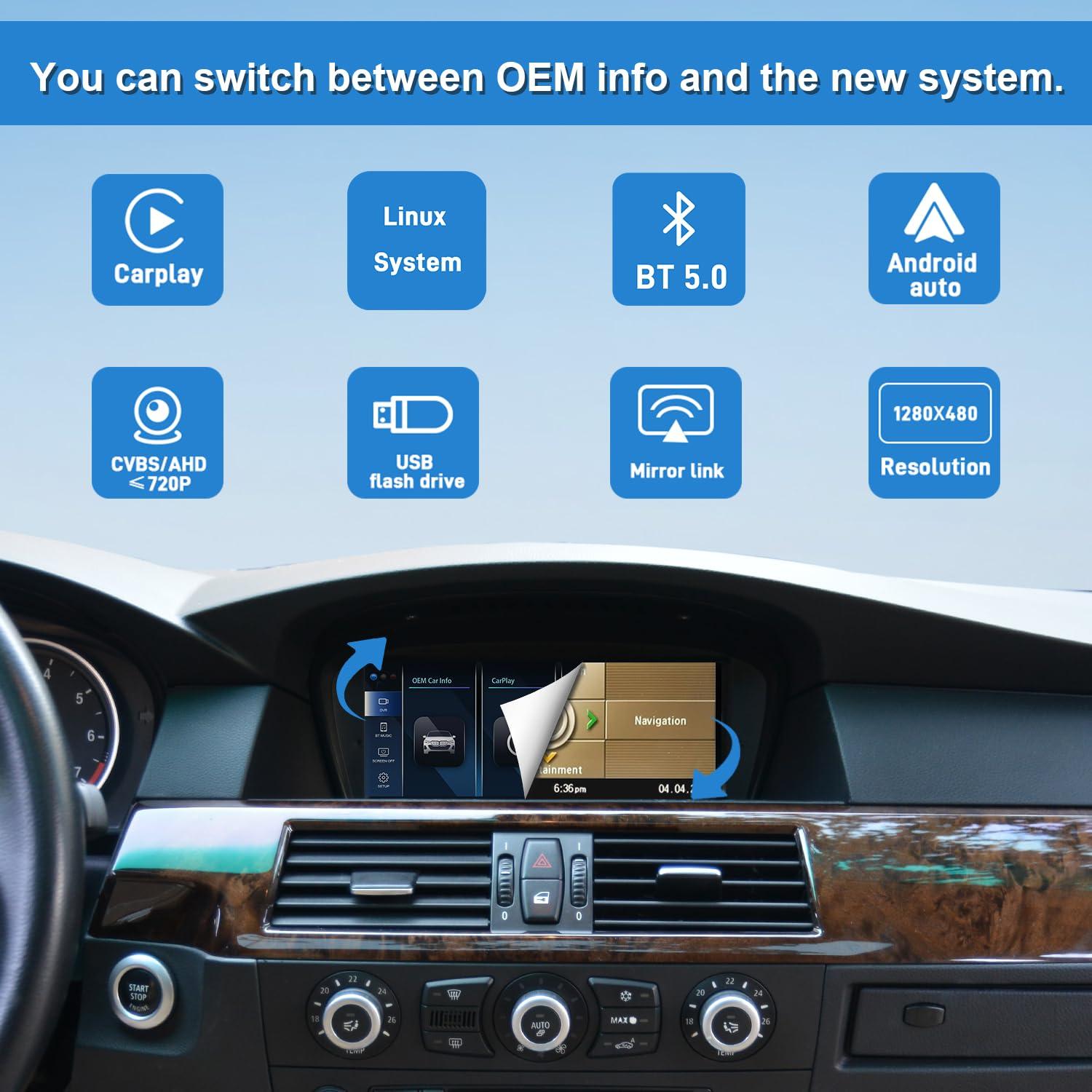 PEMP PEMP 8.8" Linux Screen for BMW E60 E90 CCC Wired and Wireless CarPlay Retrofit Android Auto Display Mirror Link Car Radio Bluetooth Video Player Head Unit (2005-2010)
