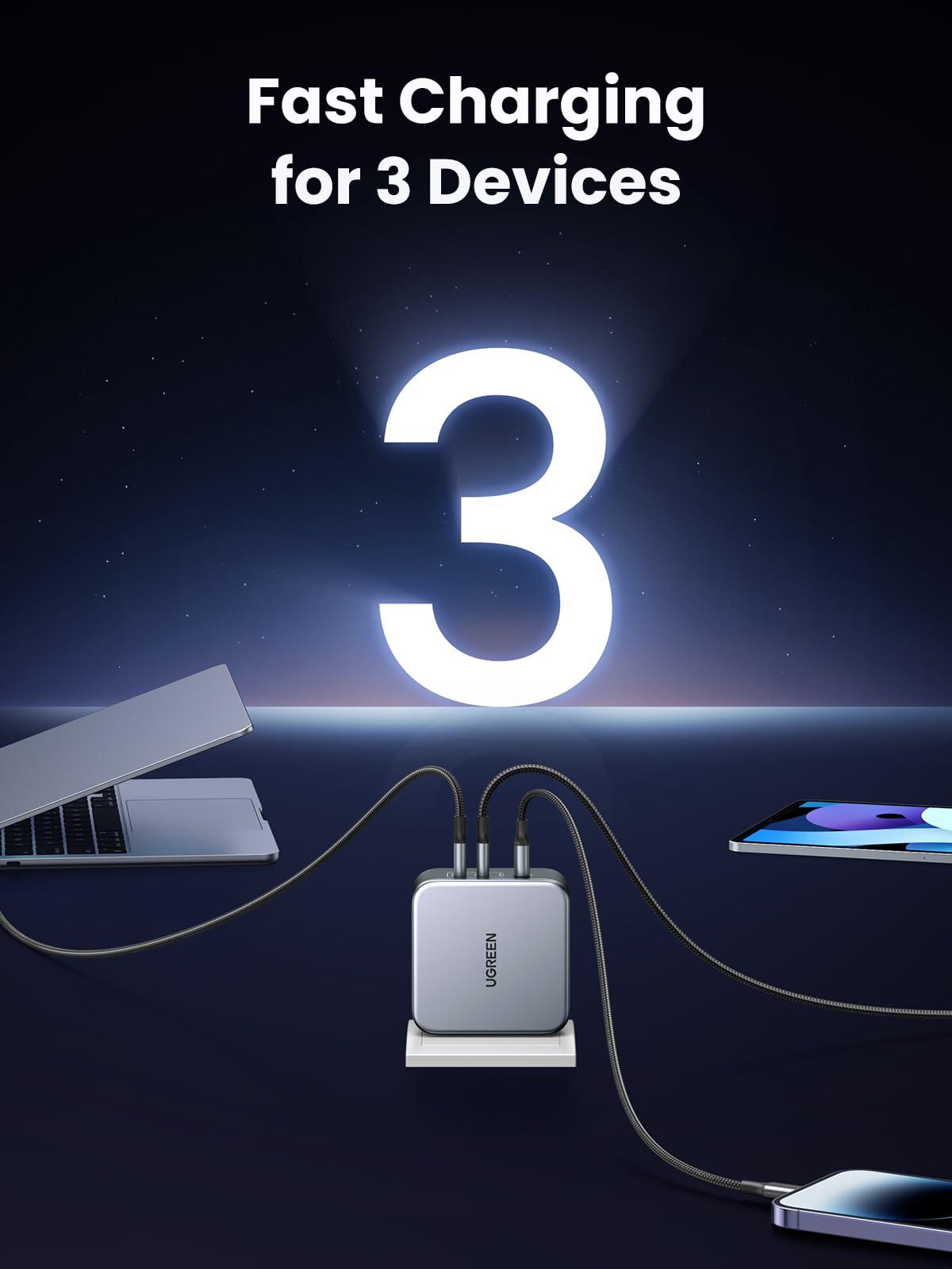 UGREEN UGREEN 140W USB C Charger, Mac Book Pro Charger Nexode PD3.1 PPS 3-Port Foldable GaN Fast Laptop Wall Charger Power Adapter for MacBook Pro 16\'\', iPhone 16/15, Chromebook (with 240W Cable)