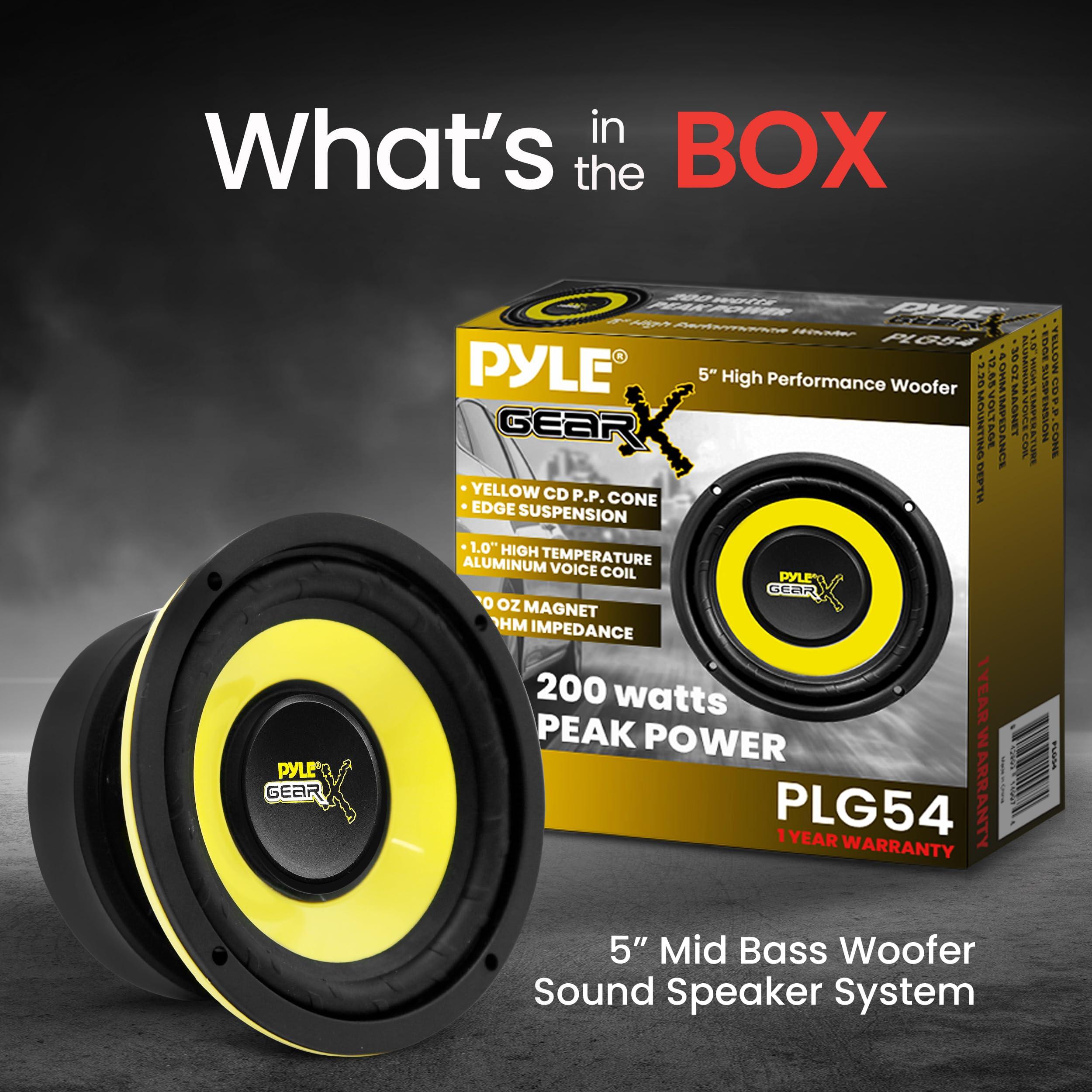 Pyle Pyle Car Mid Bass Speaker System - Pro 5 Inch 200 Watt 4 Ohm Auto Mid-Bass Component Poly Woofer Audio Sound Speakers For Car Stereo w/ 30 Oz Magnet Structure, 2.2 Mount Depth Fits OEM - PLG54
