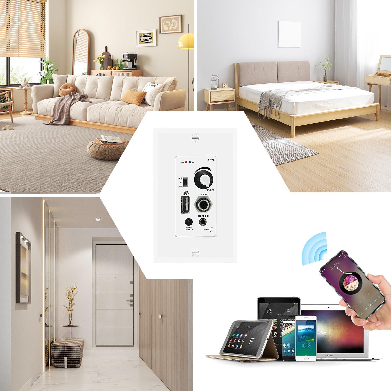 PNWCZ PNWCZ 6.5\'\' Bluetooth in Ceiling Speakers with Wall Amplifier Receiver 600W Flush Mount Ceiling & in-Wall Speaker System for Home Theater Office Bathroom Living Room Kitchen(2Pairs)